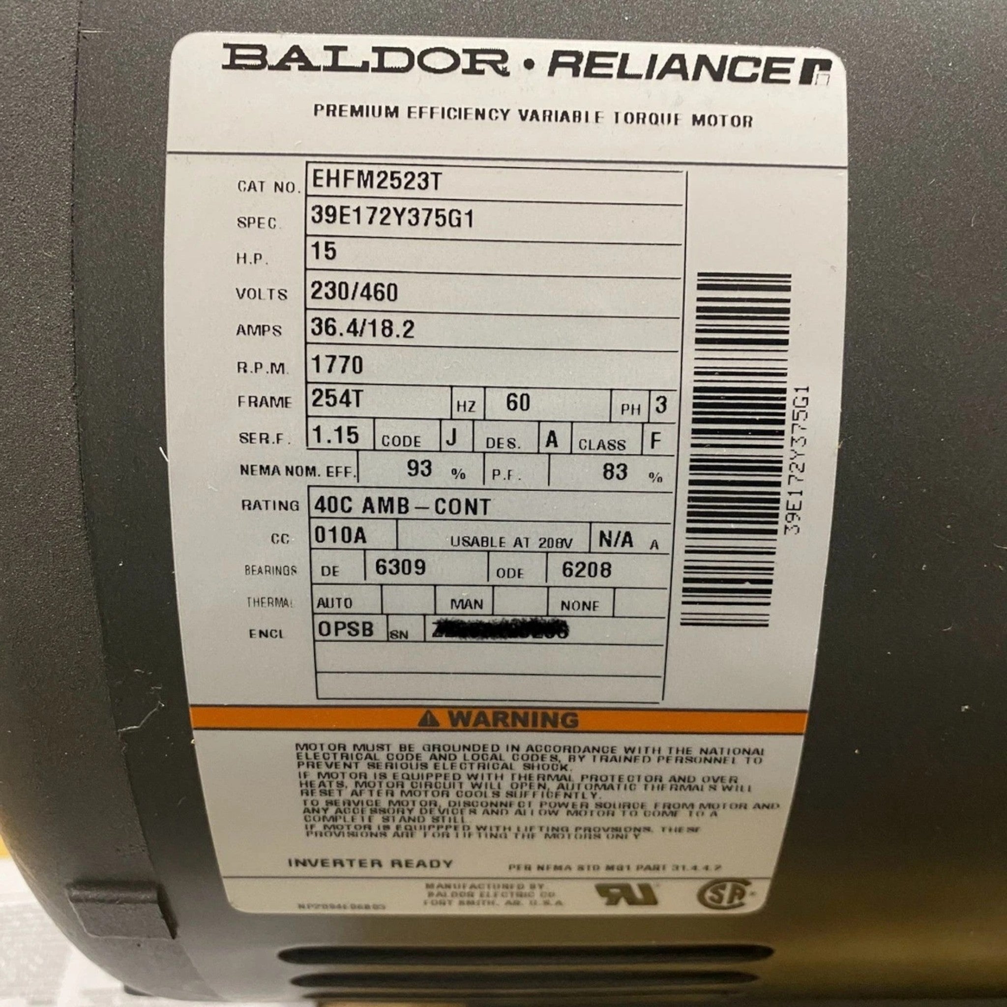 EHFM2523T Genuine Baldor General Purpose AC Motor