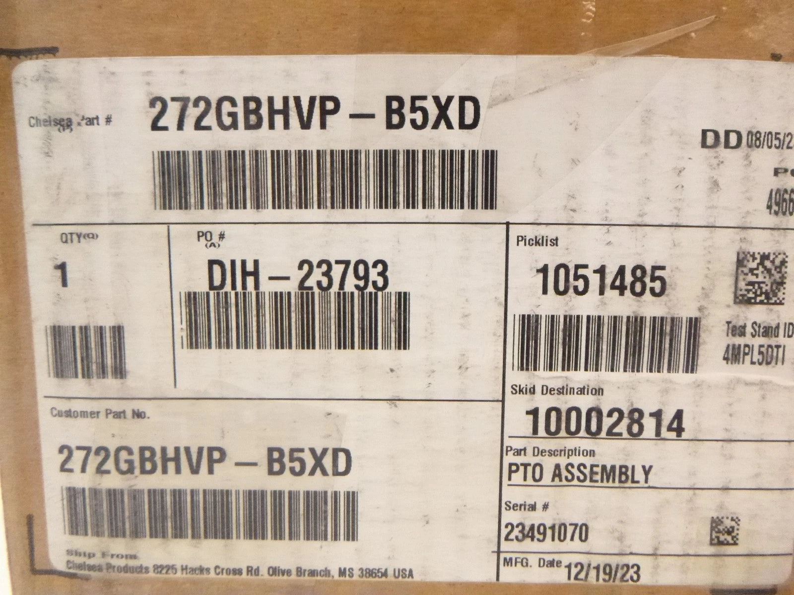 272GBHVPB5XD Genuine Chelsea Parker PTO Power Take Off