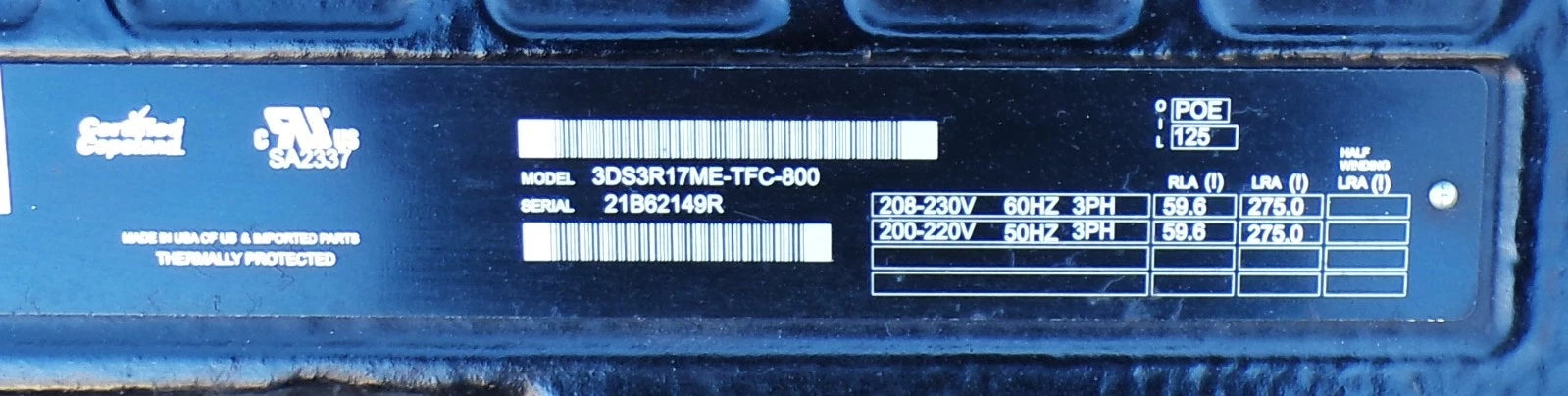 3DS3R17METFC800 Genuine Copeland Semi-Hermetic  Compressor