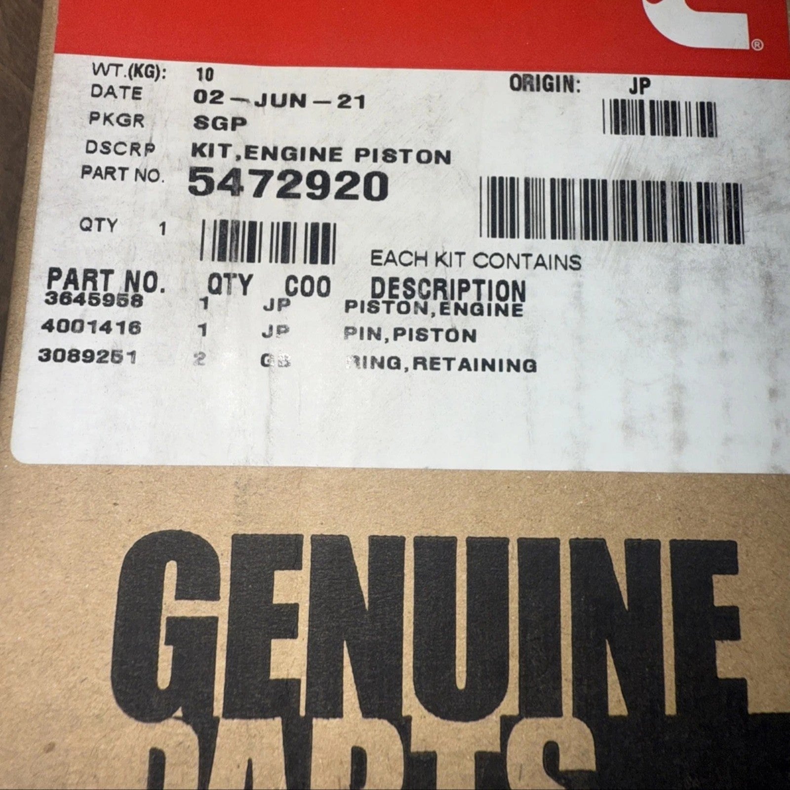 4352597 Genuine Cummins Engine Piston 4352597