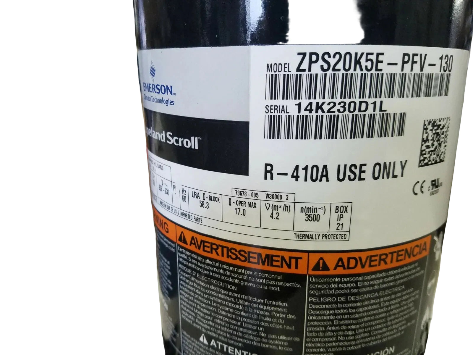 ZPS20K5EPFV130 Genuine Copeland Scroll Compressor
