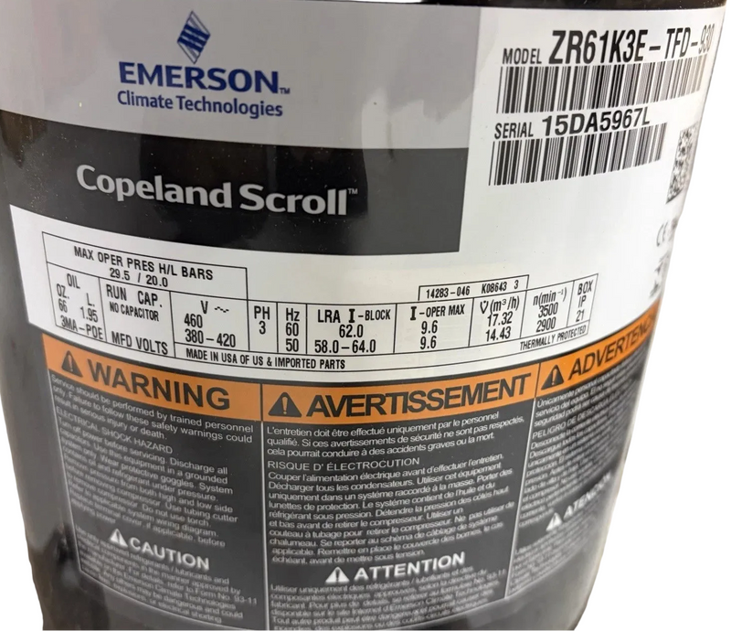 ZR61K3ETFD930  Genuine Copeland Scroll Compressor