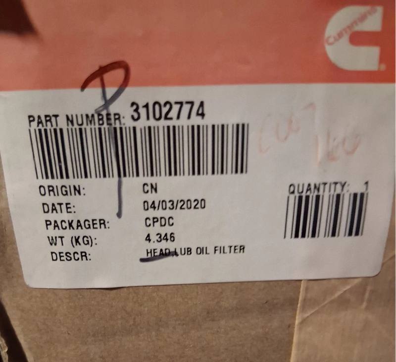 3102774 Genuine Cummins Lubricating Oil Filter Head