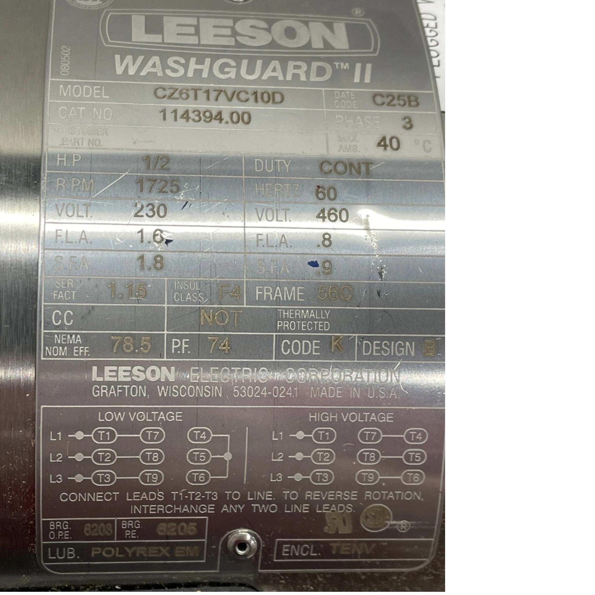 114394.00 Leeson General Purpose Washdown Duty Motor
