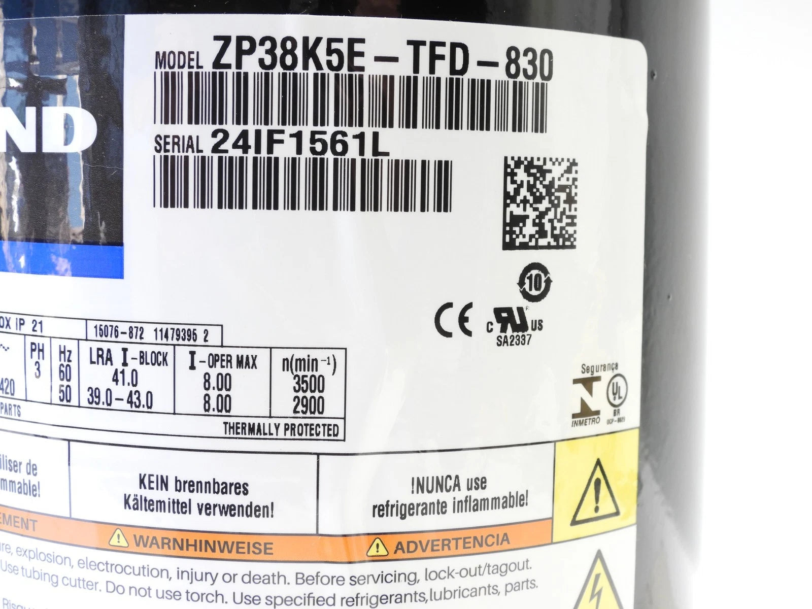 ZP38K5ETFD830 Genuine Copeland Scroll Compressor 460V