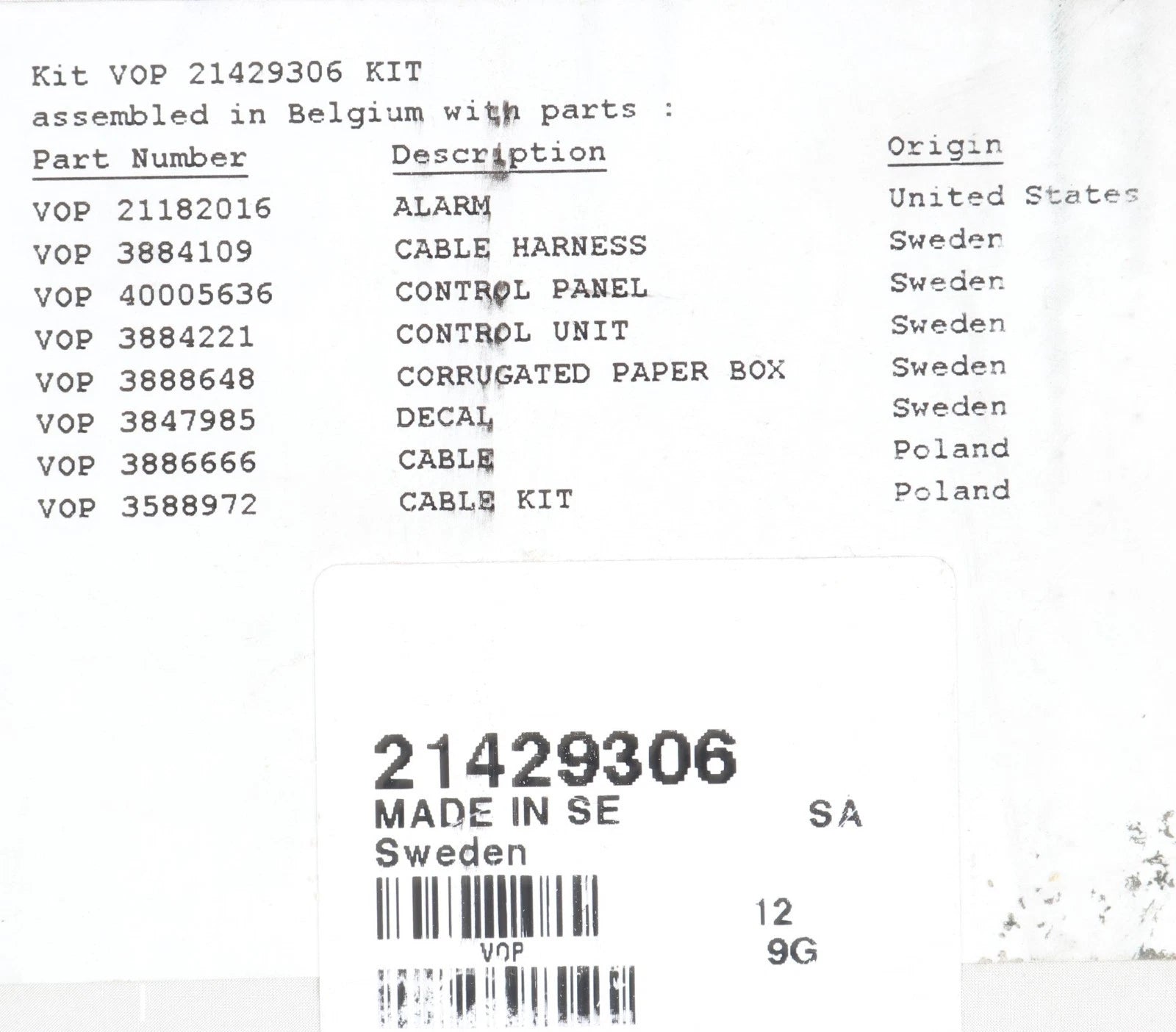 21429306 Genuine Volvo Penta Expired Kit