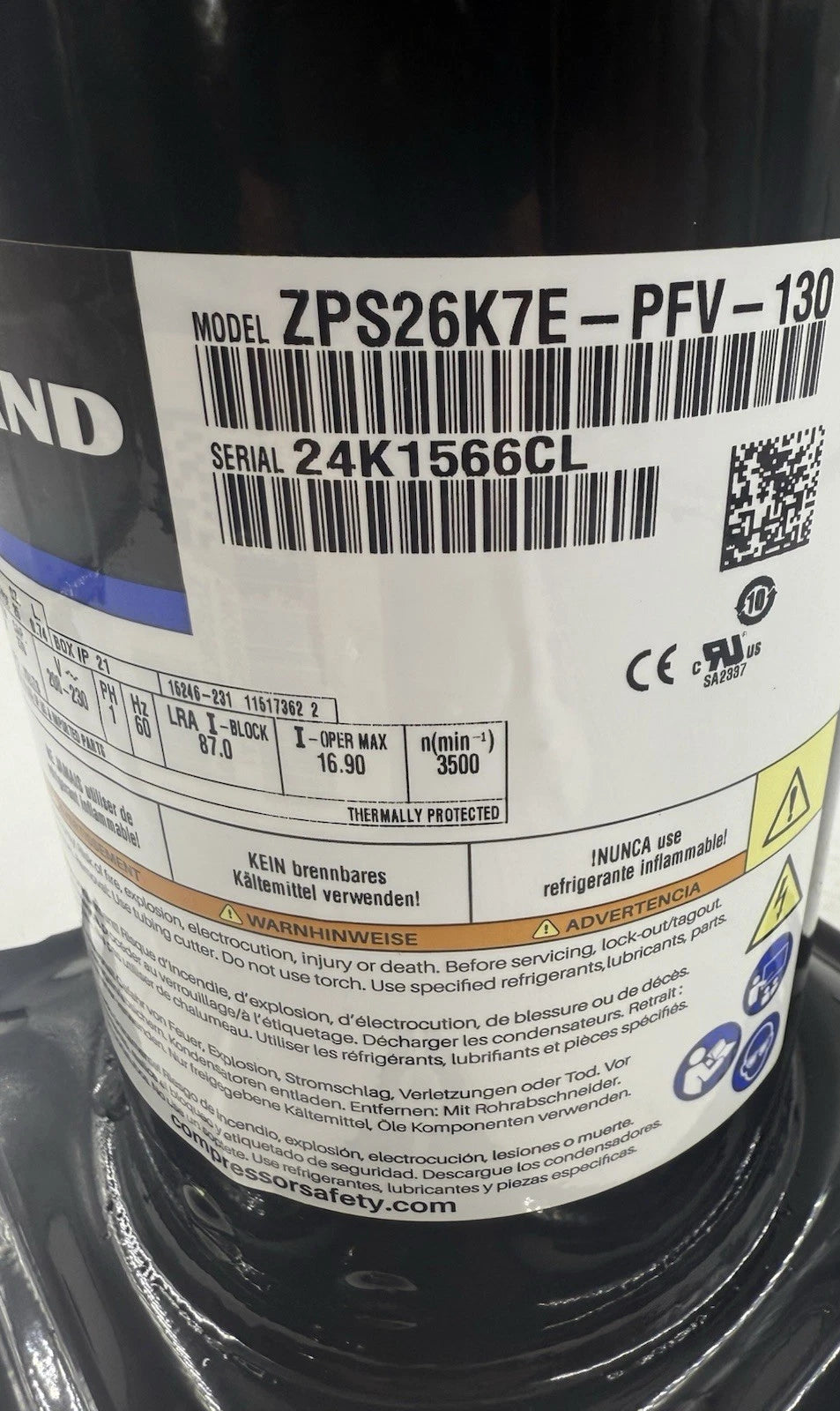 ZPS26K7E-PFV-130 Genuine Copeland Scroll Compressor