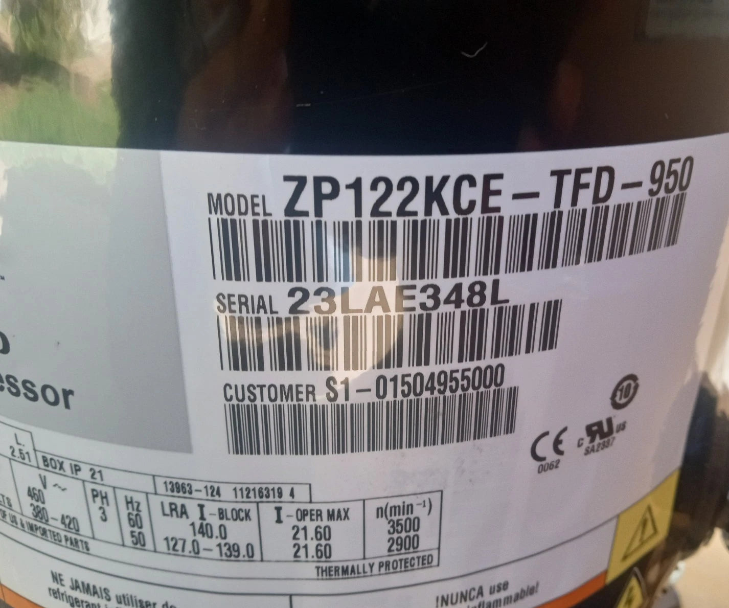 ZP122KCETFD950 Genuine Copeland Scroll Compresor