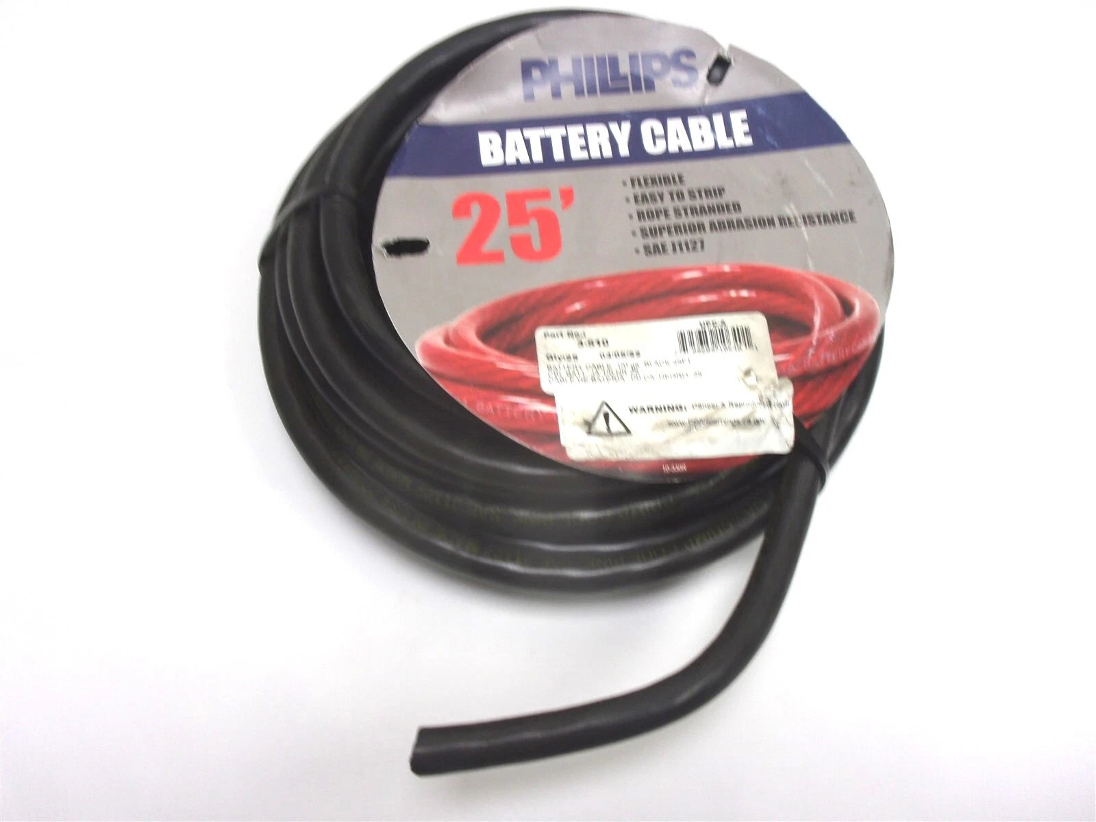 New Phillips Battery Cable Black 1/0 Gauge 25'