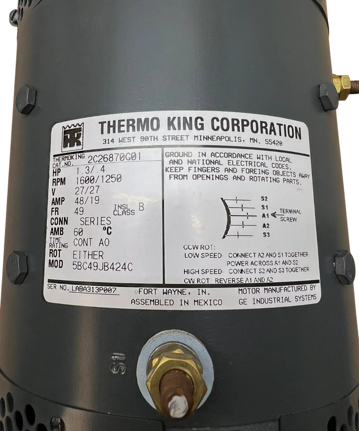 104-461 Genuine Thermo King Dual Shaft Evaporator Motor