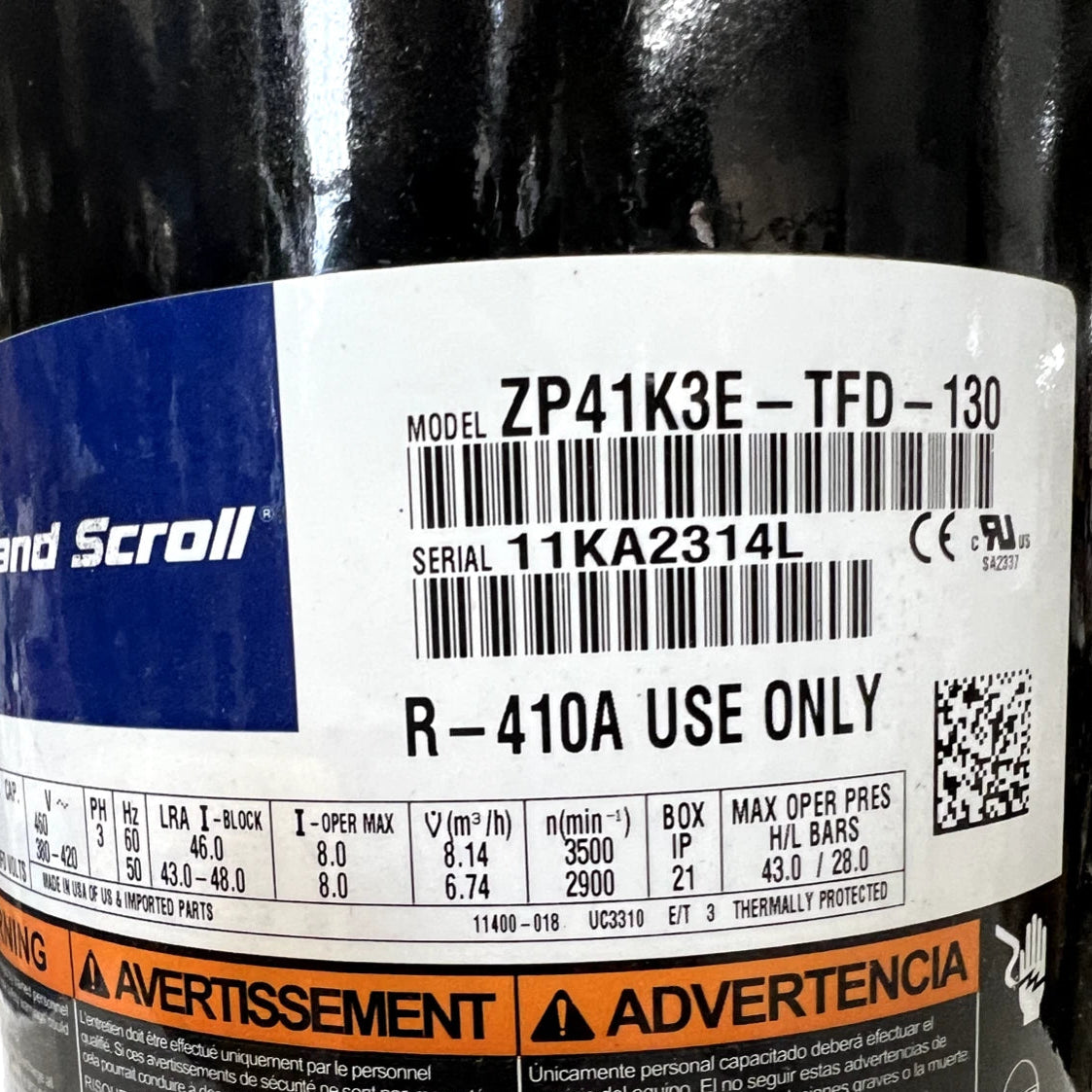 ZP41K3ETFD130 Genuine Copeland Scroll Compressor