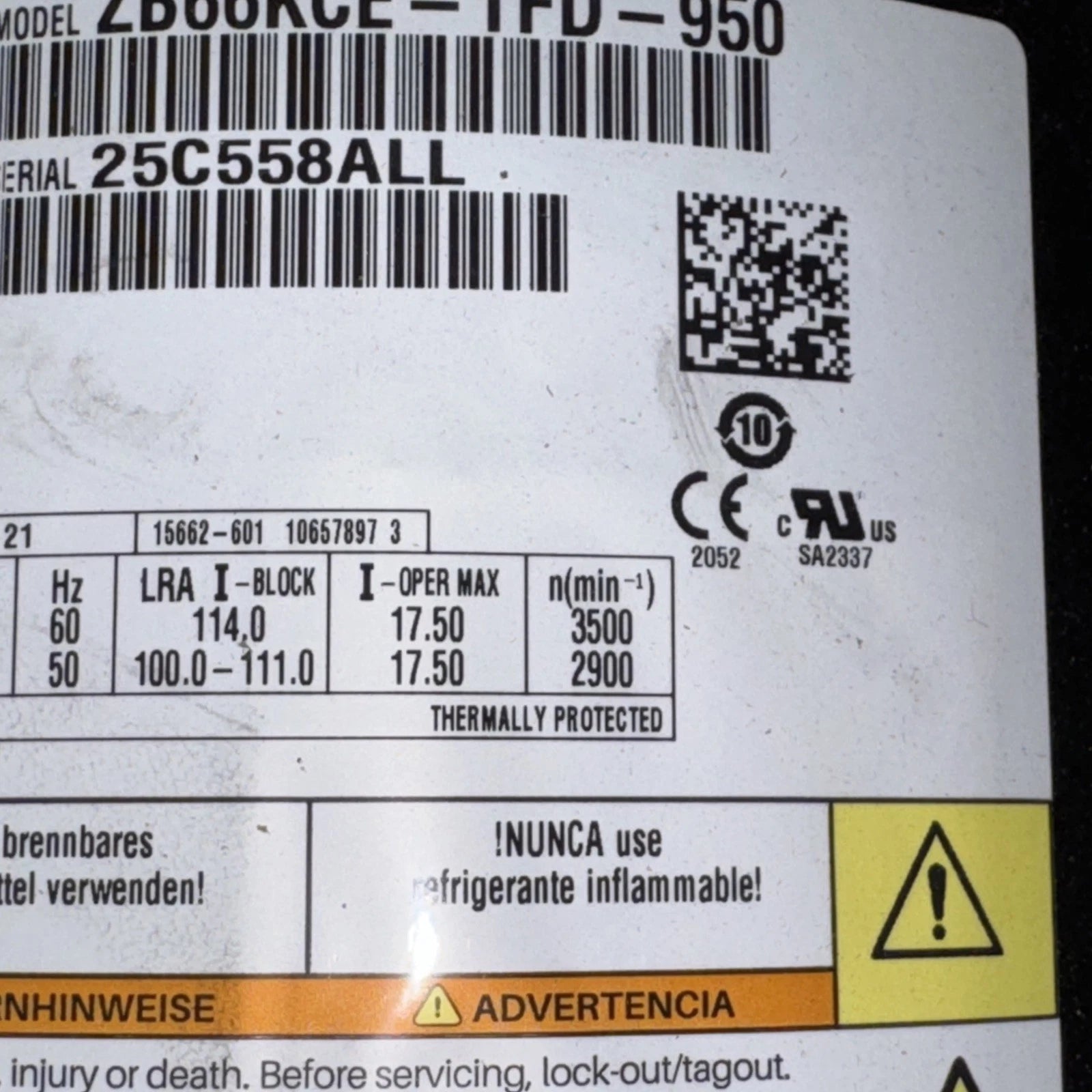ZB66KCETFD950 Genuine Copeland Scroll Compressor