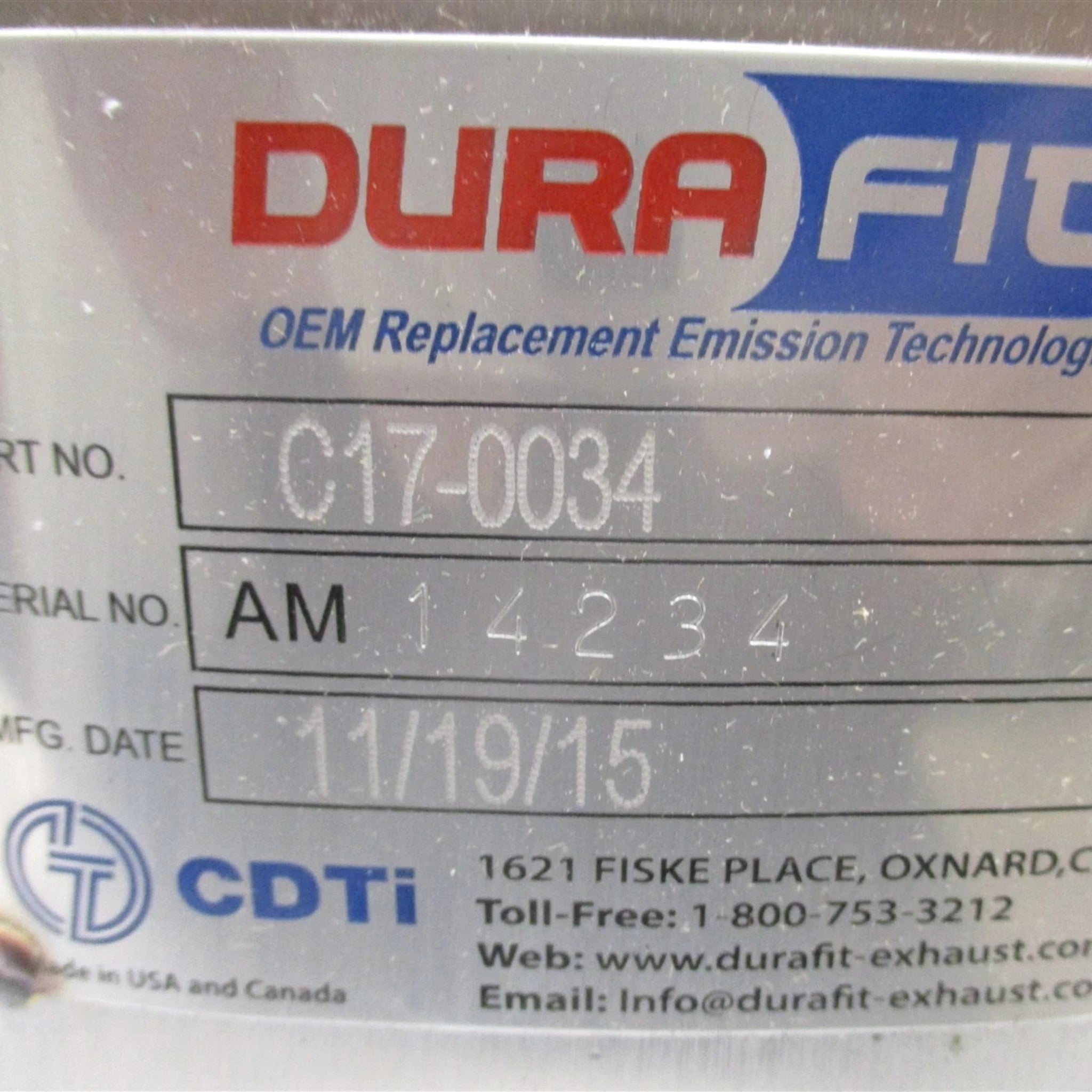 C17-0034 Genuine Durafit DPF Diesel Particulate Filter