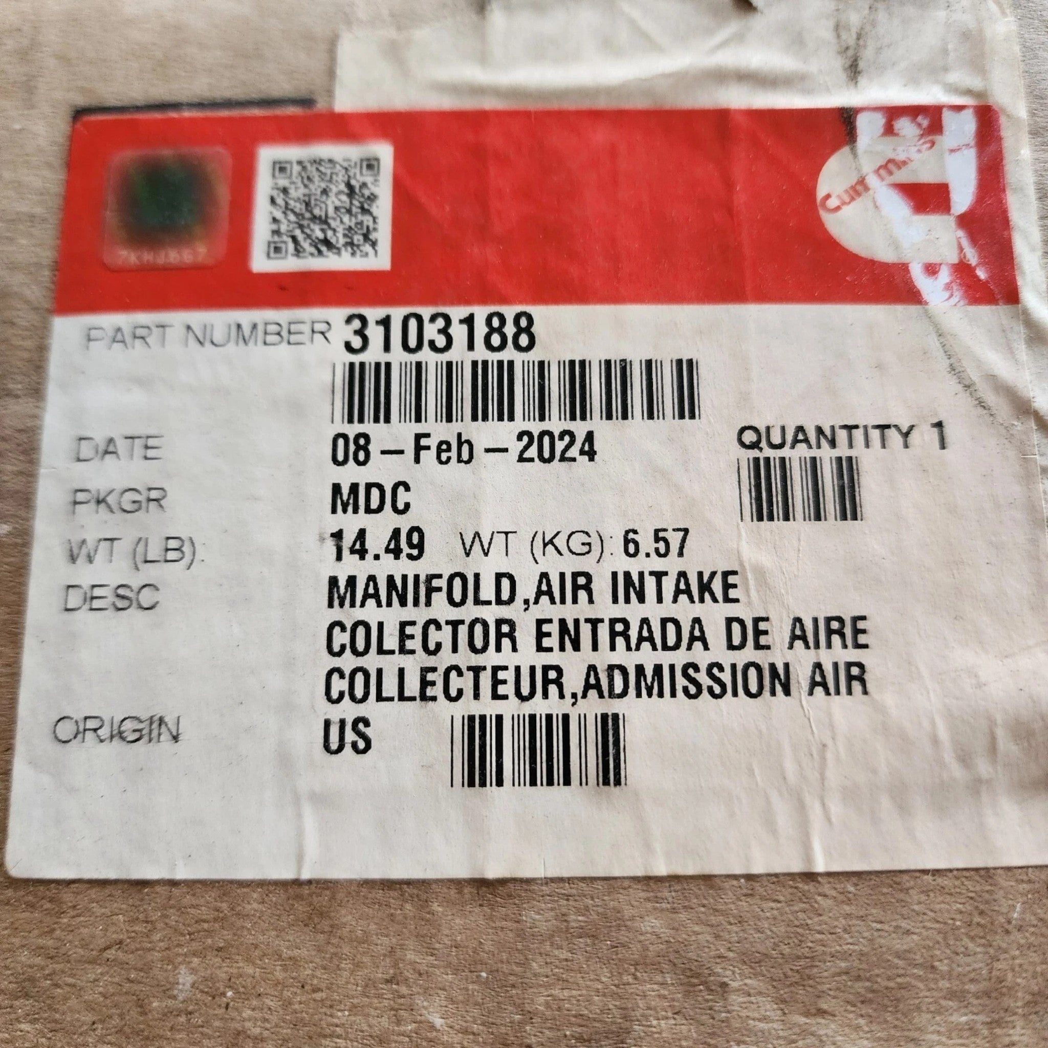 3103276 Genuine Cummins Air Intake Manifold