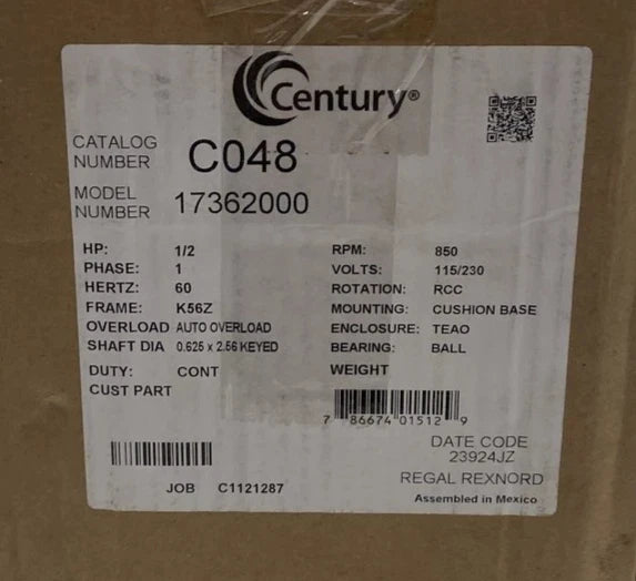C048 Genuine Century Electric Motor 115-230V