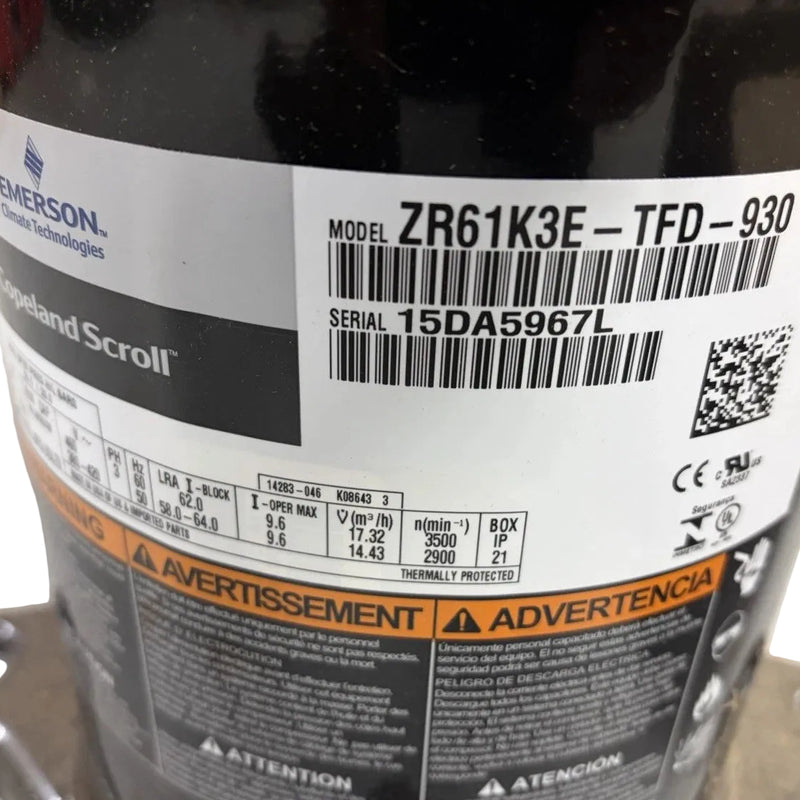 ZR61K3ETFD930  Genuine Copeland Scroll Compressor