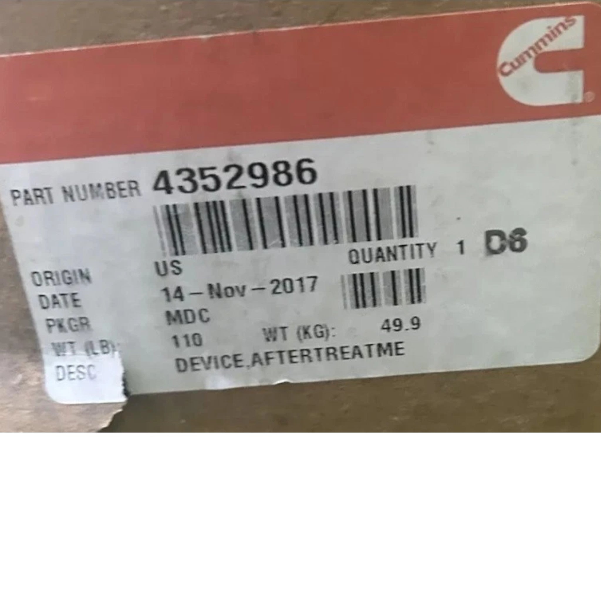 4352986 Genuine Cummins Aftertreatment Device