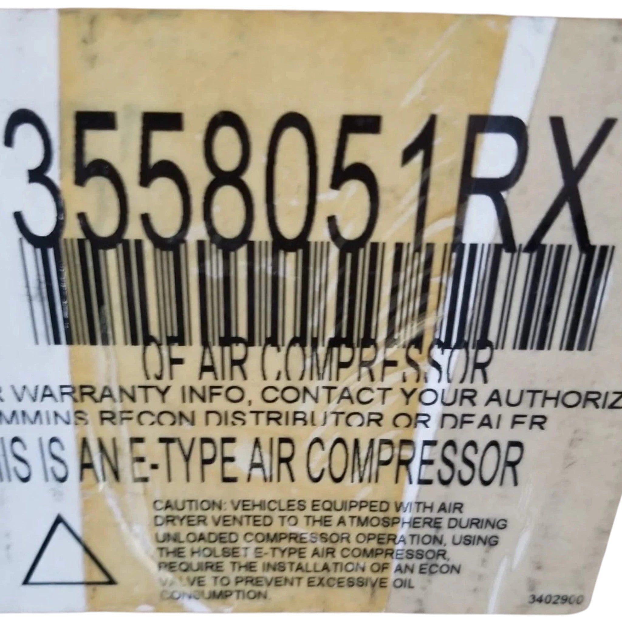 3558051RX Genuine Cummins 1 Cylinder Air Compressor