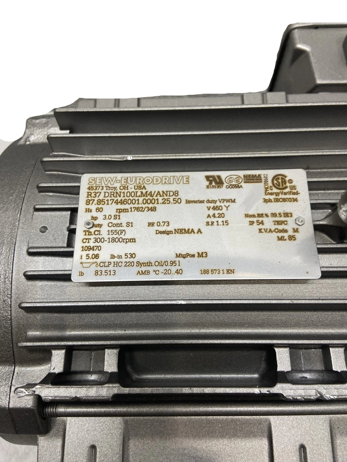 R37 DRN100LM4/AND8 SEW Eurodrive Helical Gear Motor