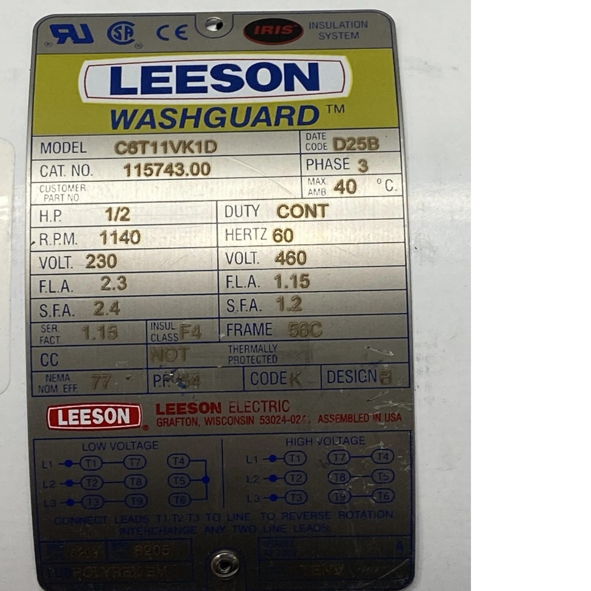 115743.00 Leeson General Purpose Washdown Duty Motor