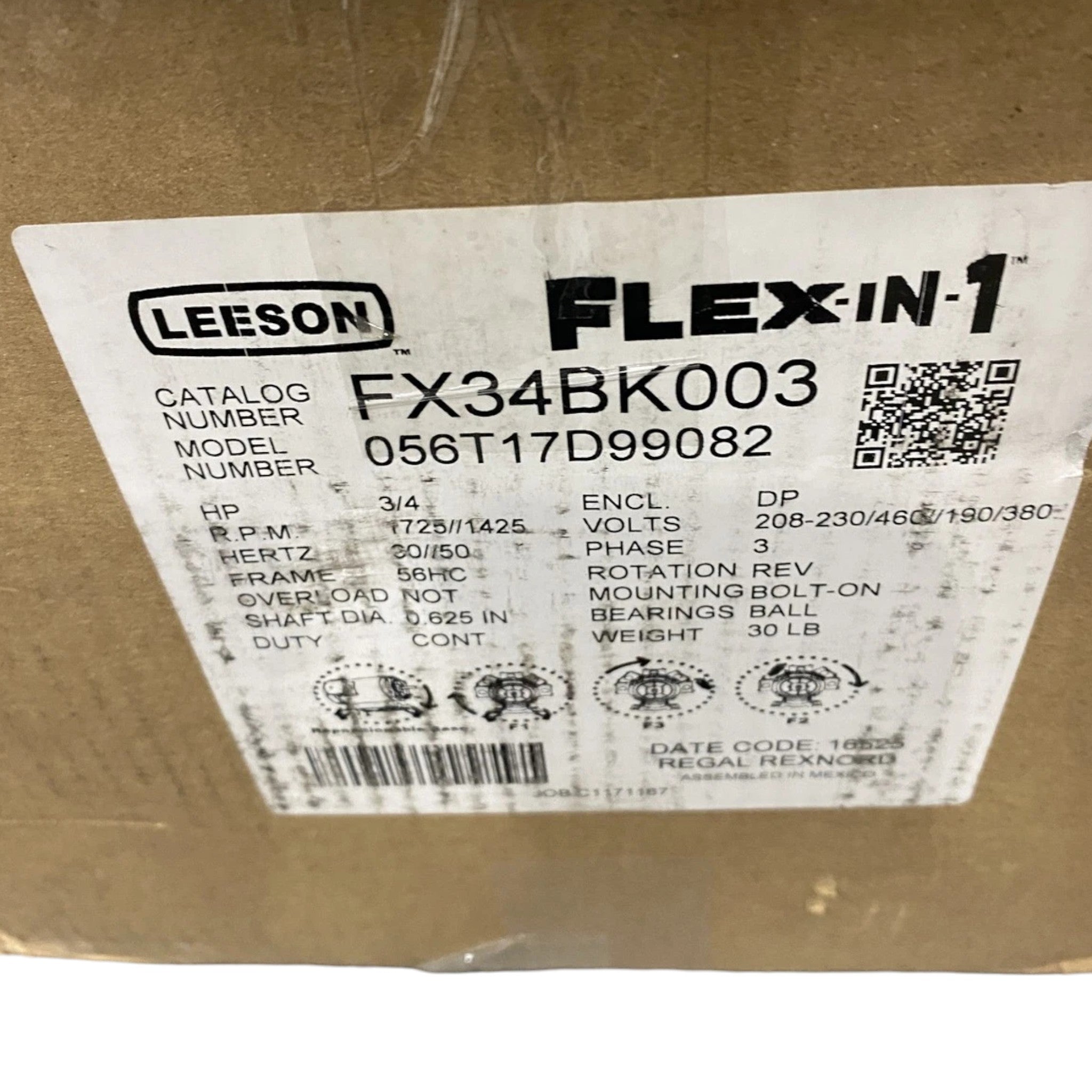 FX34BK003 Genuine Leeson Electric Motor 208-230/460V