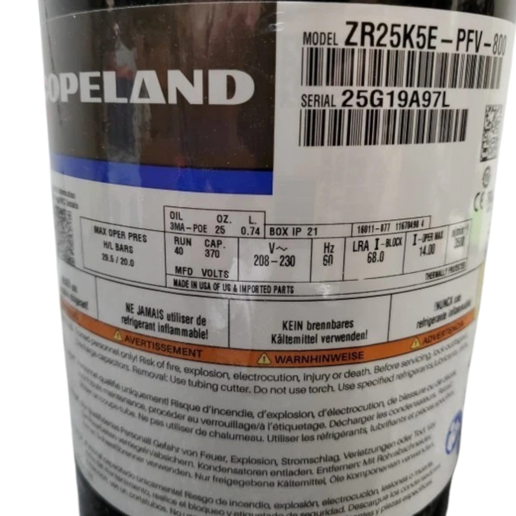 ZR25K5EPFV800 Genuine Copeland Scroll Compressor