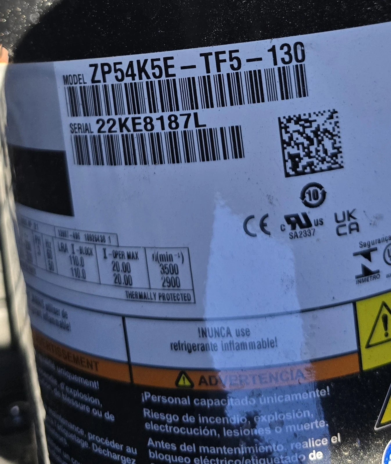 ZP54K5ETF5130 Genuine Copeland Scroll Compressor