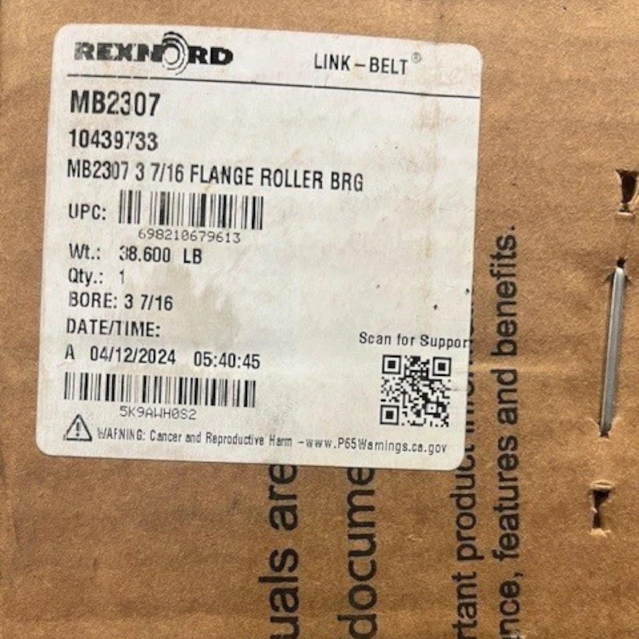 MB2307 Genuine Rexnord Four-Bolt Square Roller Bearing Unit