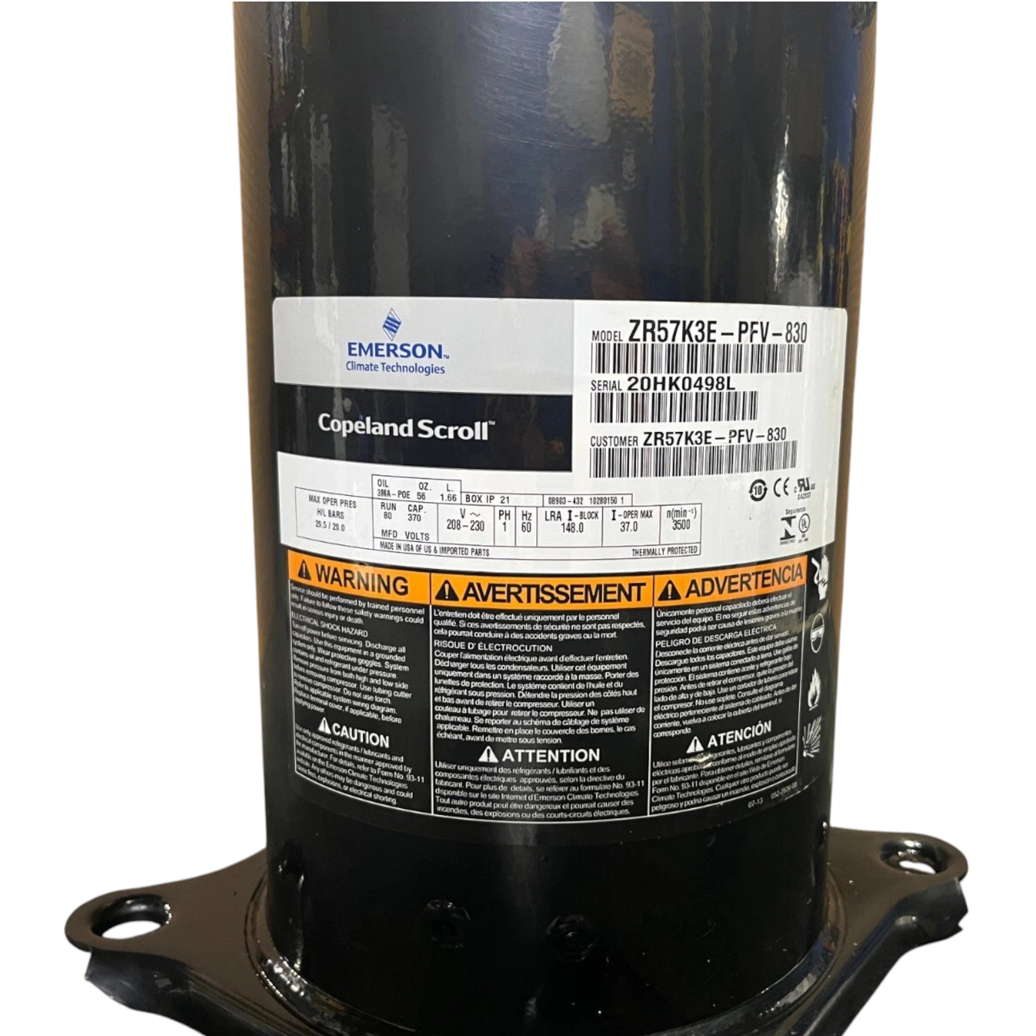 ZR57K3EPFV830 Copeland Scroll Compressor