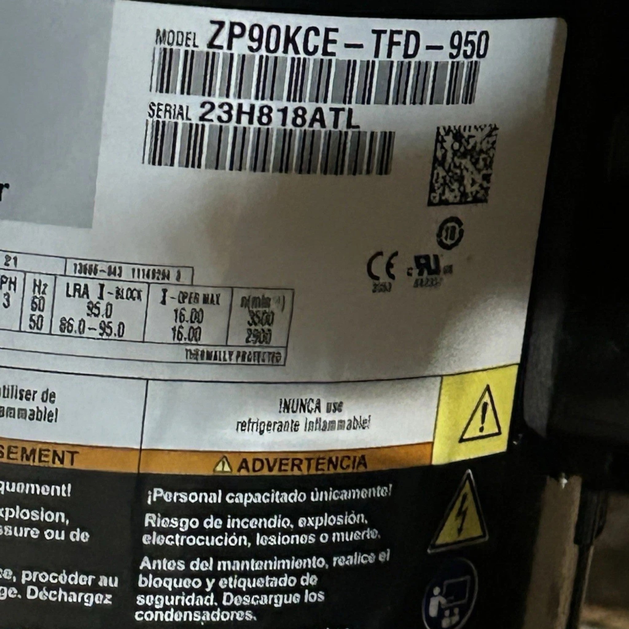 ZP90KCE-TFD-950 Genuine Copeland Scroll Compressor