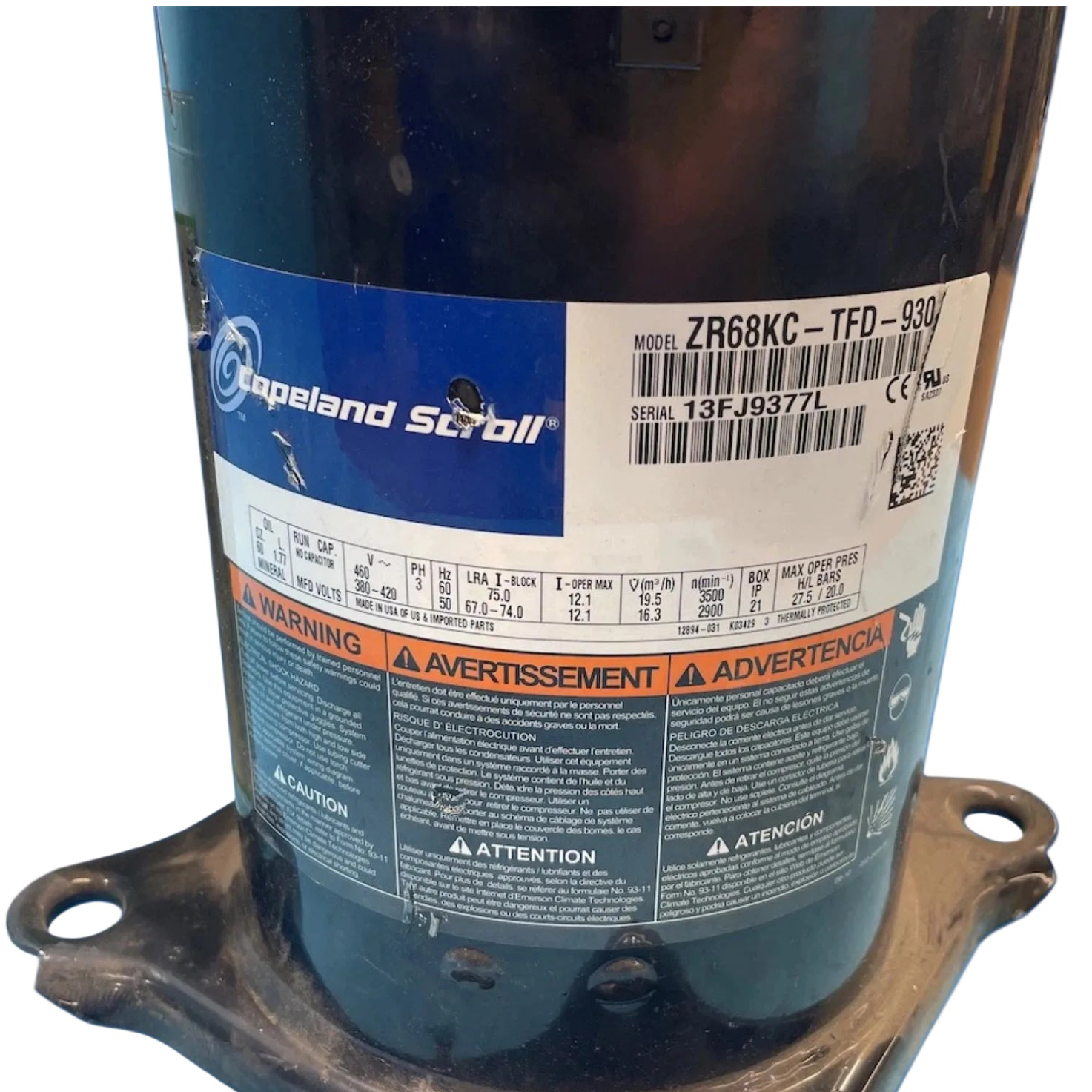 ZR68KC-TFD-930 Genuine Copeland Scroll Compressor
