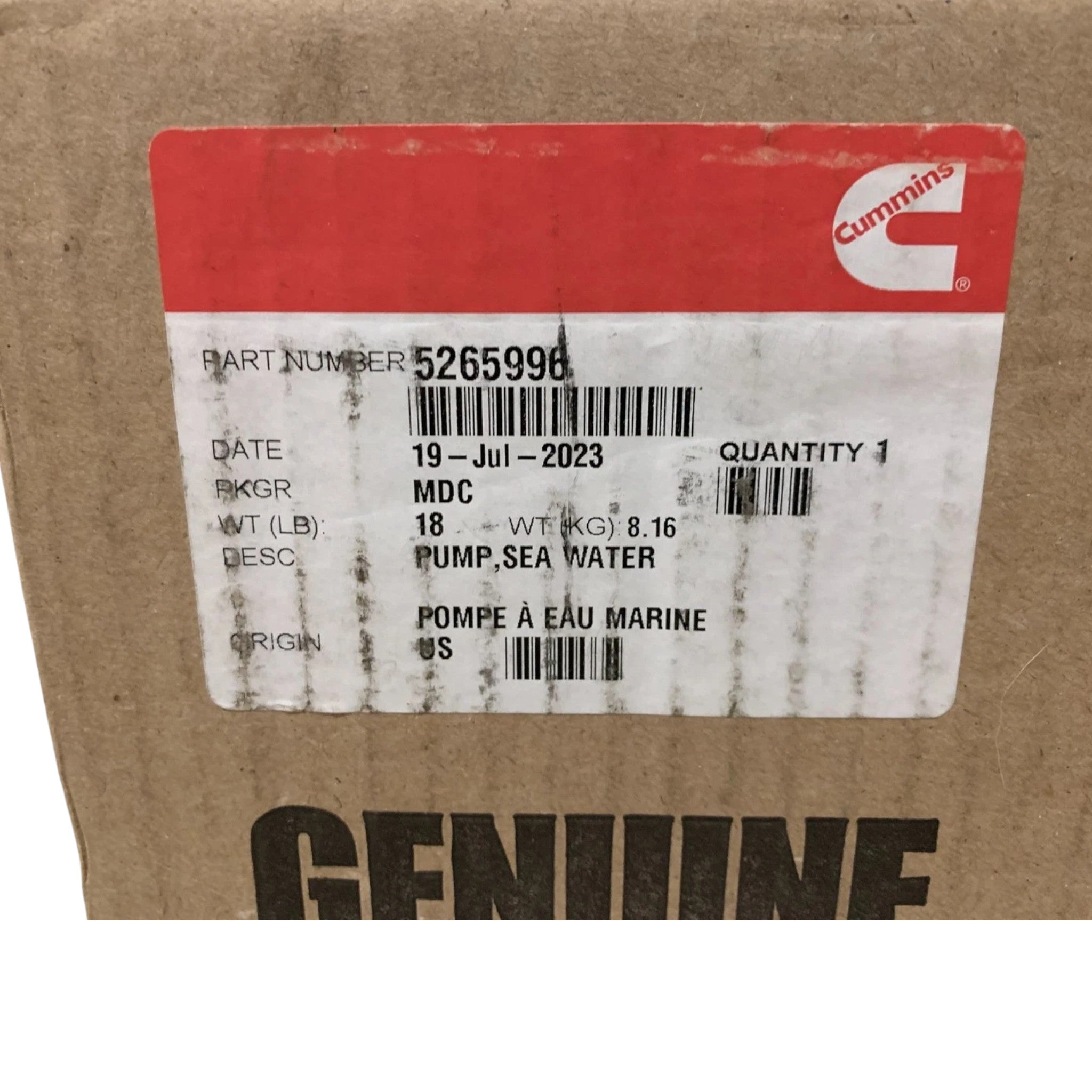5265996 Genuine Cummins Sea Water Pump