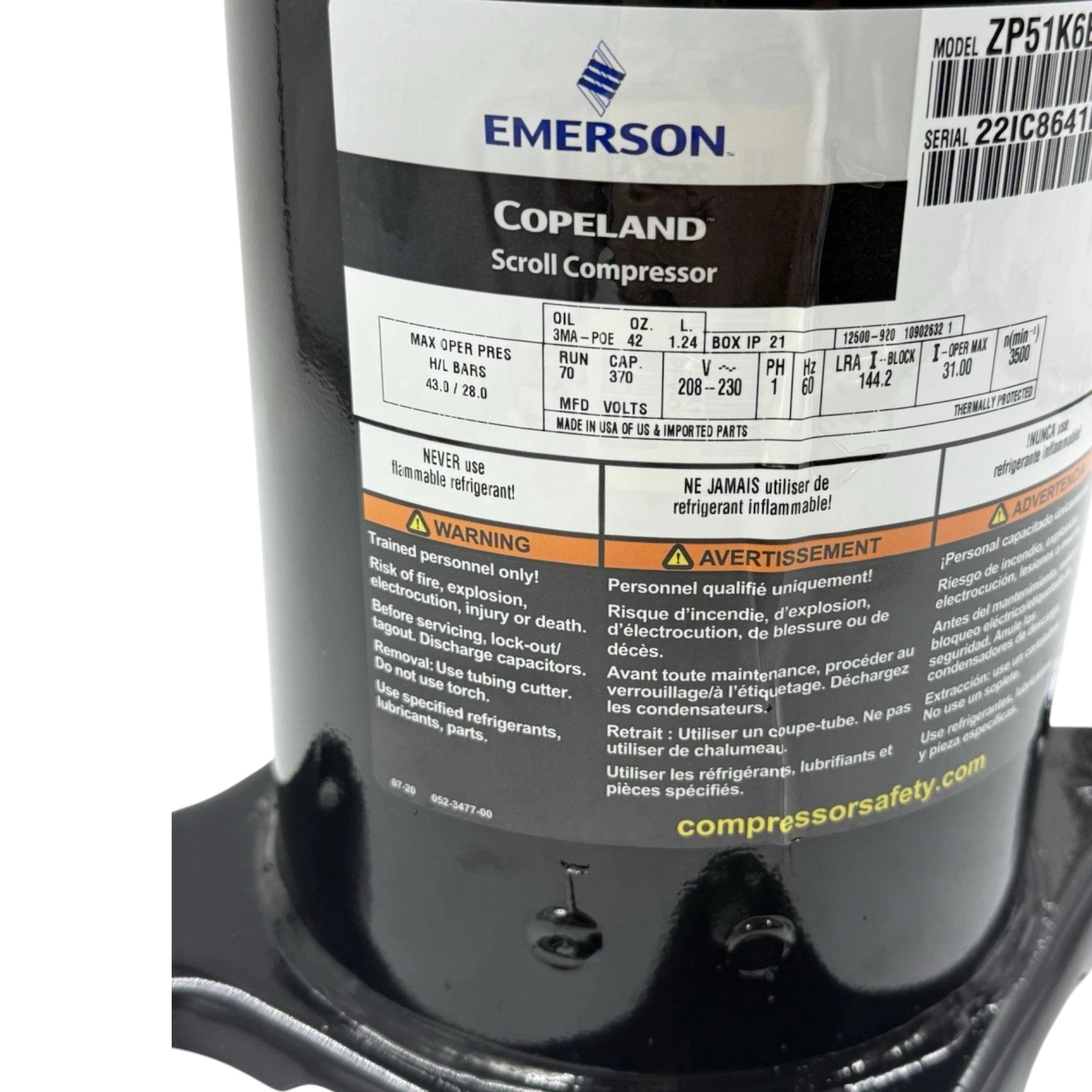 ZP51K6EPFV130 Copeland Scroll Compressor