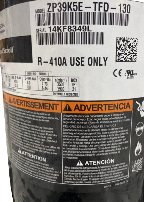 ZP39K5E-TFD-130 Genuine Copeland Scroll Compressor