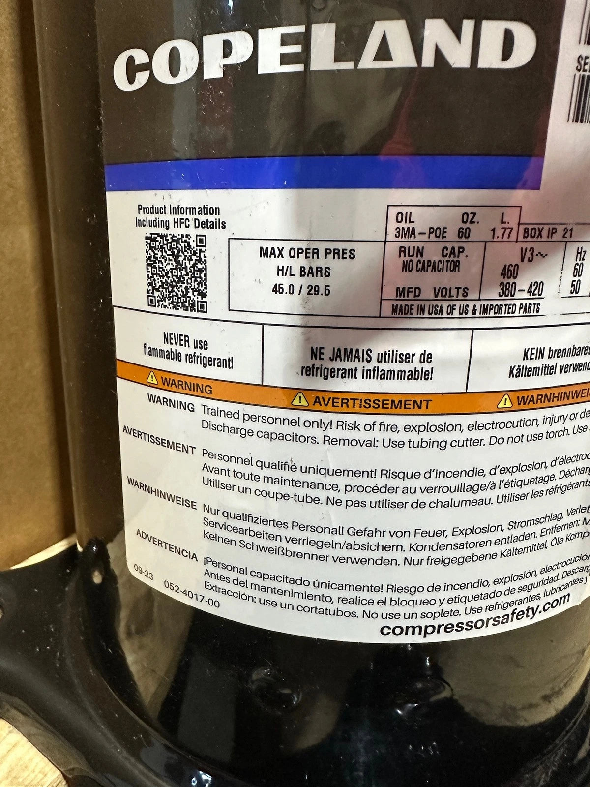 ZP67KCE-TFD-950 Genuine Copeland Scroll Compressor