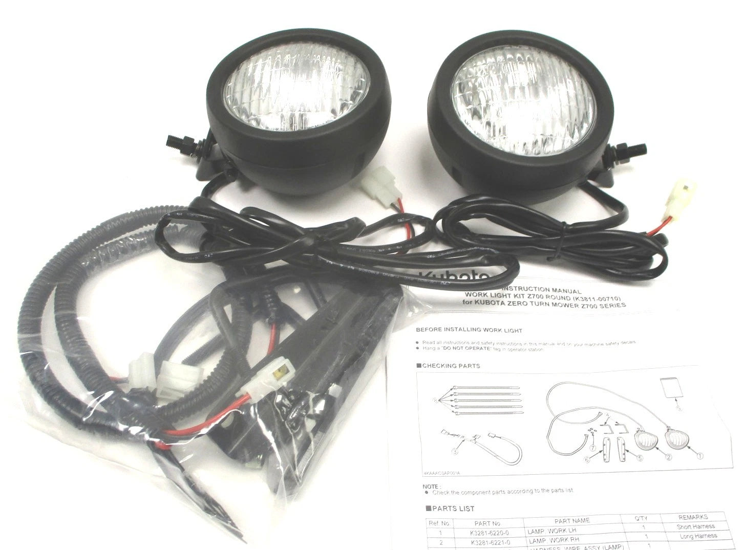Genuine Kubota Z700 Series Zero Turn Work Light Kit