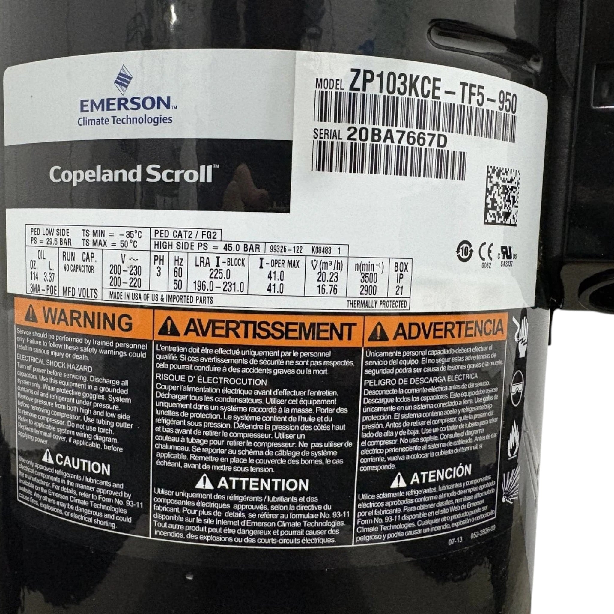 ZP103KCETF5950 Genuine Copeland Scroll Compressor