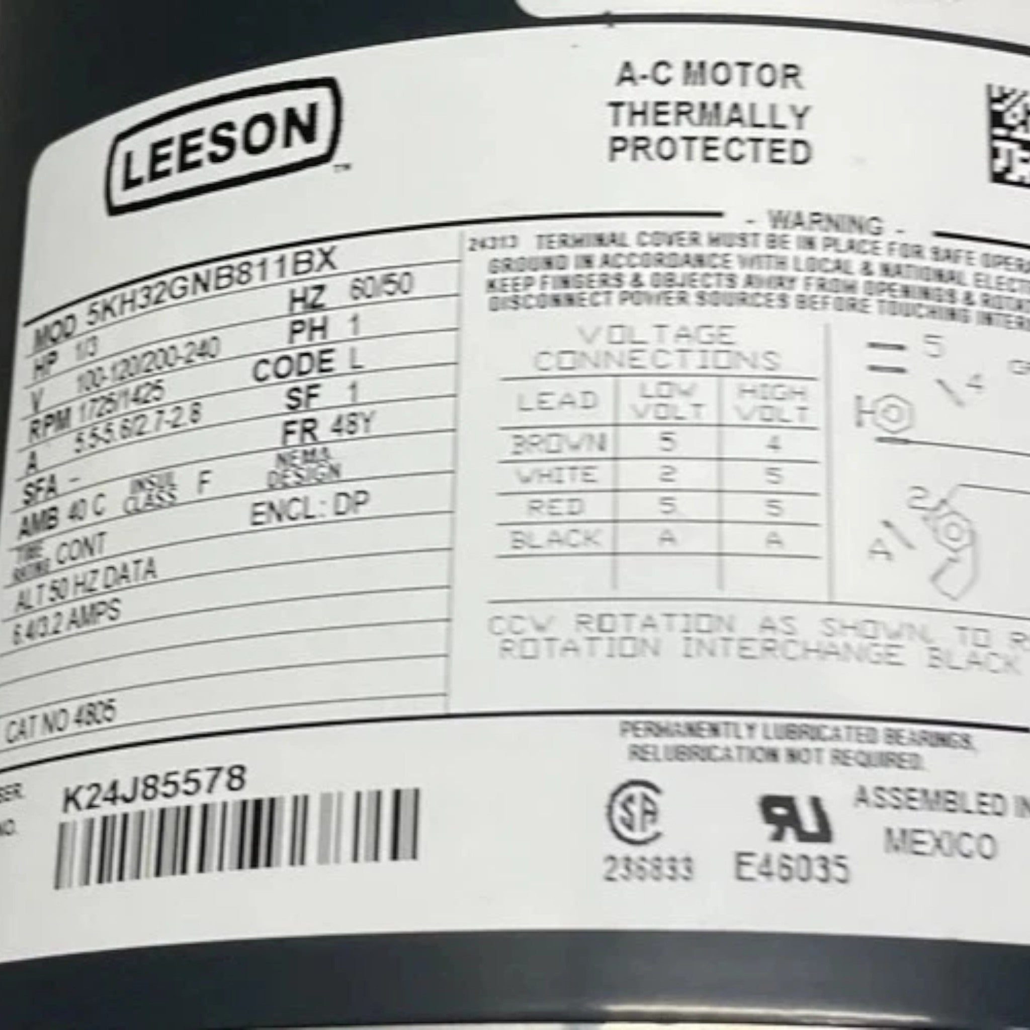 5KH32GNB811BX Genuine Leeson Carbonator Pump Motor 100-120/200-240V
