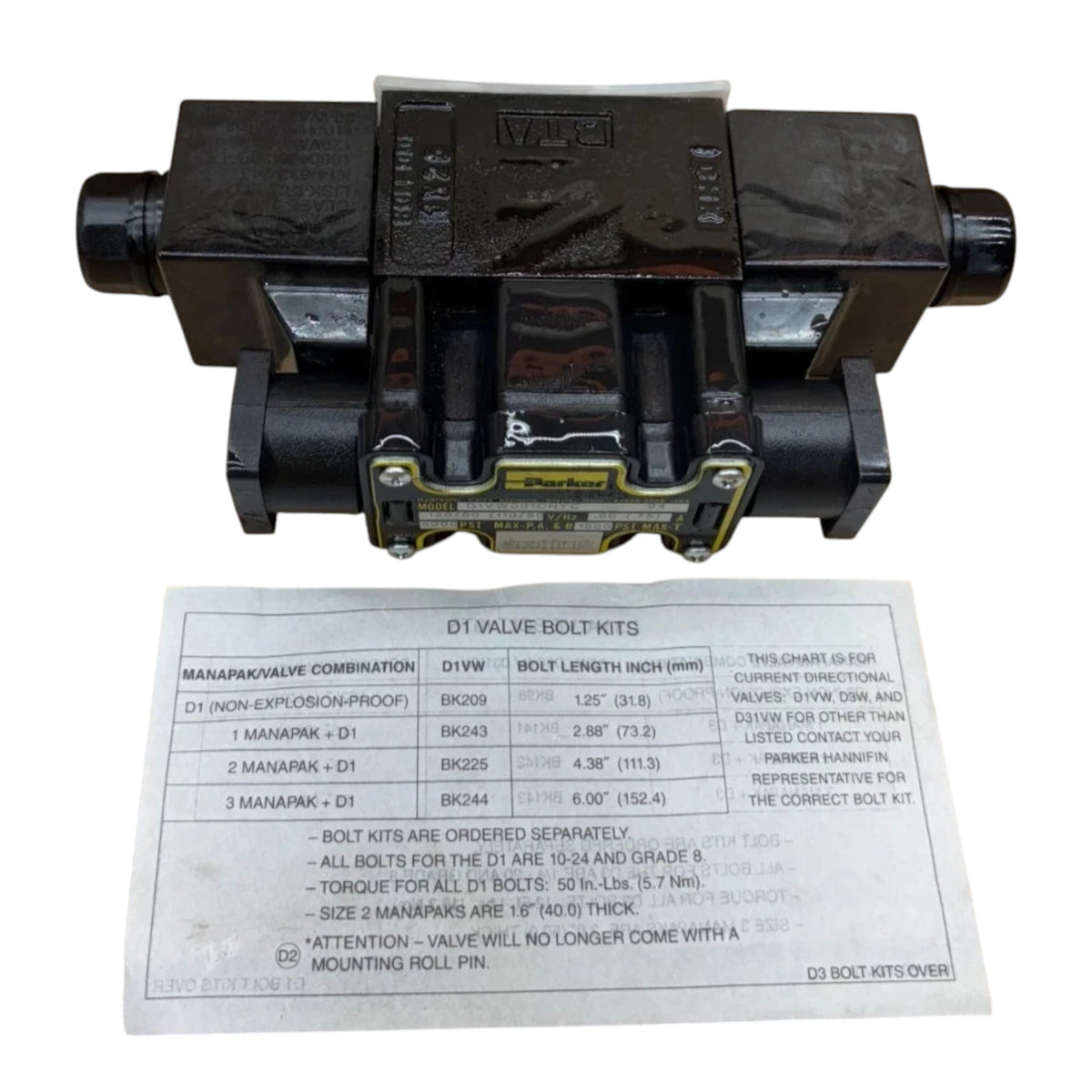 Genuine Parker Valve Hydraulic Directional Control 120/60 - 110/50V