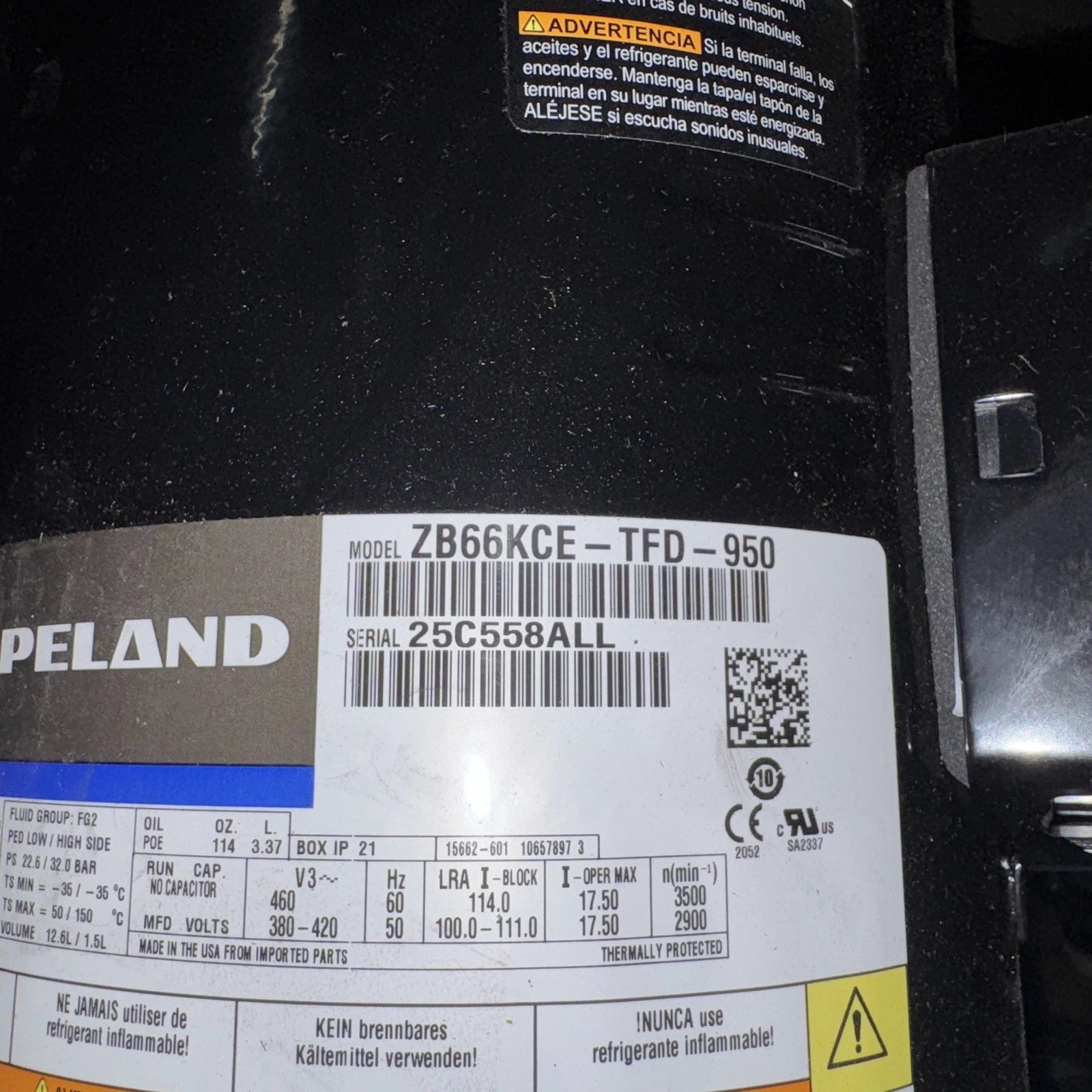 ZB66KCETFD950 Genuine Copeland Scroll Compressor