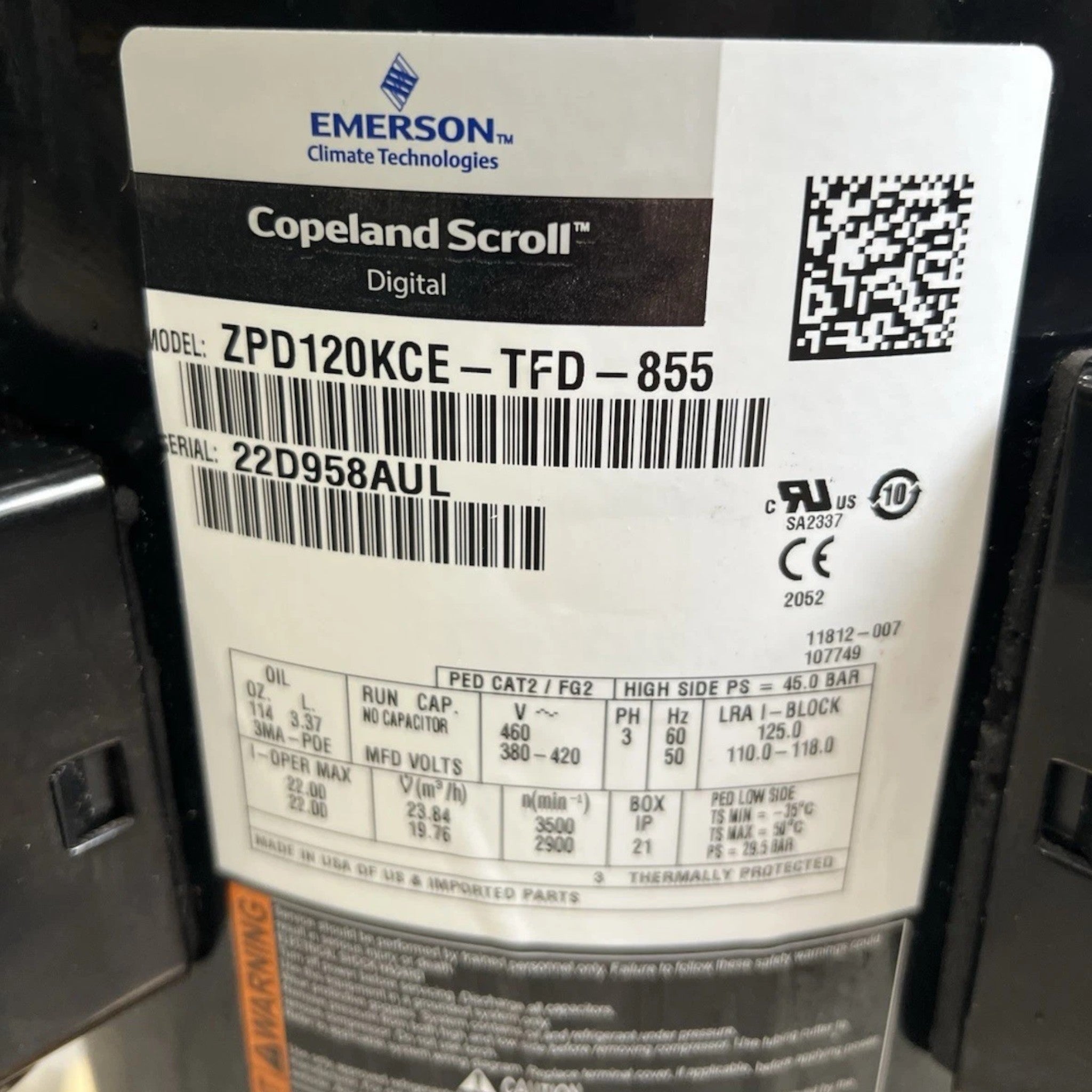 ZPD120KCETFD855 Copeland Scroll Compresor