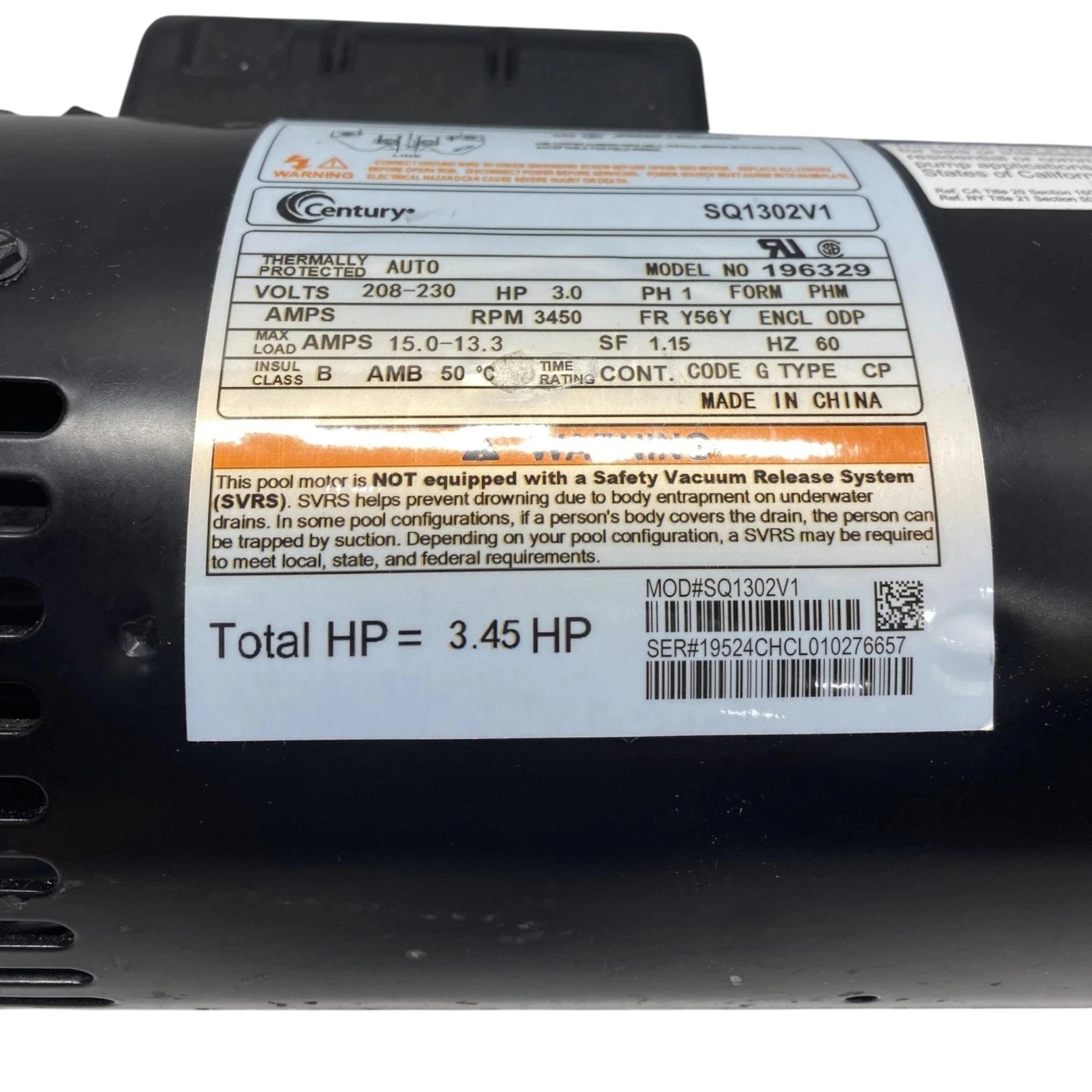 SQ1302V1 Century Square Flange Motor 208-230V