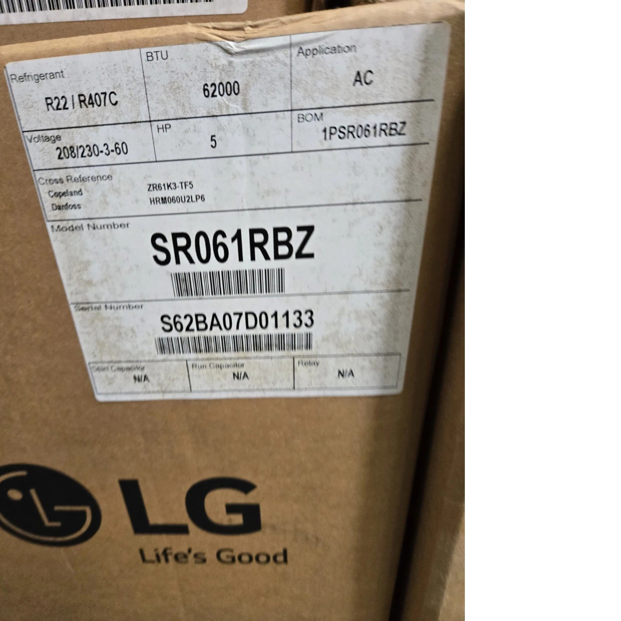 SR061RBZ Genuine LG Scroll Compressor