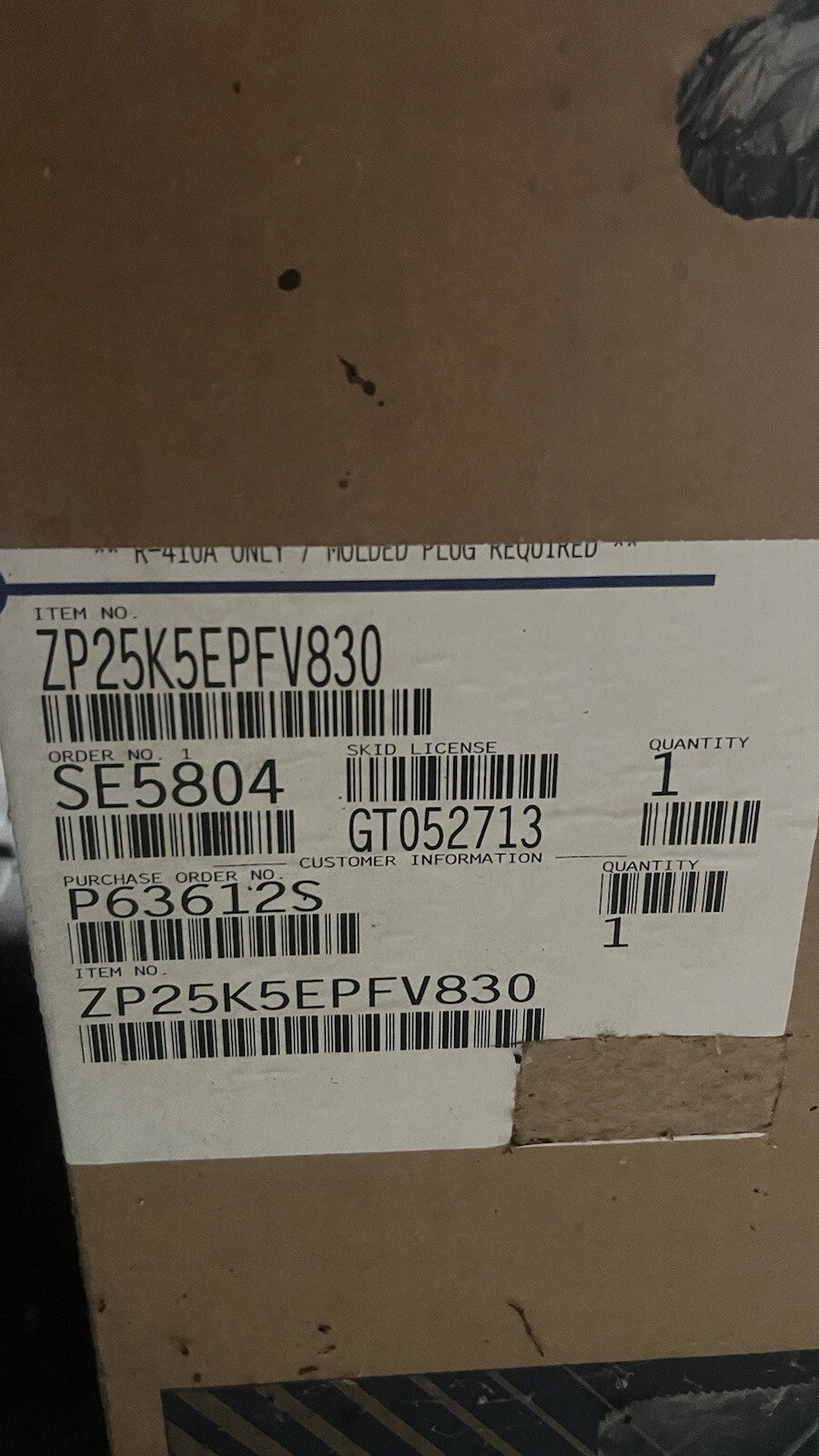 ZP25K5EPFV830 Genuine Copeland Scroll Compressor