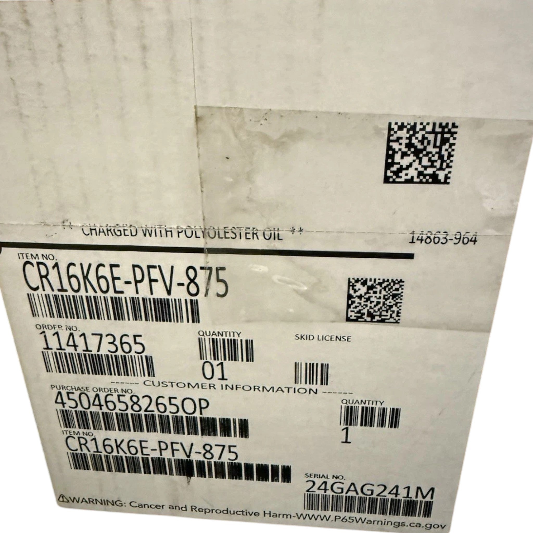 CR16K6EPFV875 Copeland Hermetic Compressor