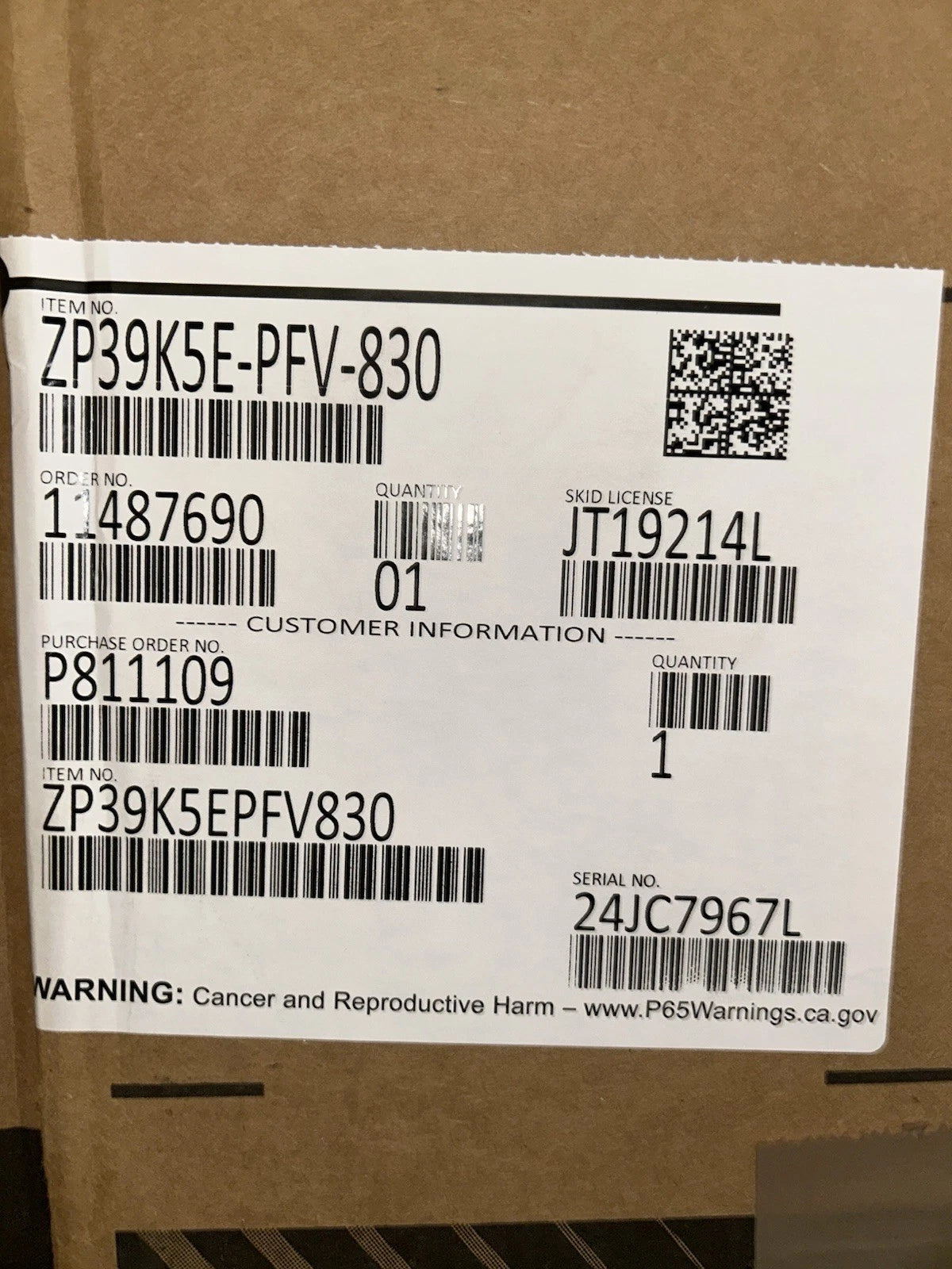ZP39K5E-PFV-130 Genuine Copeland Scroll Compressor
