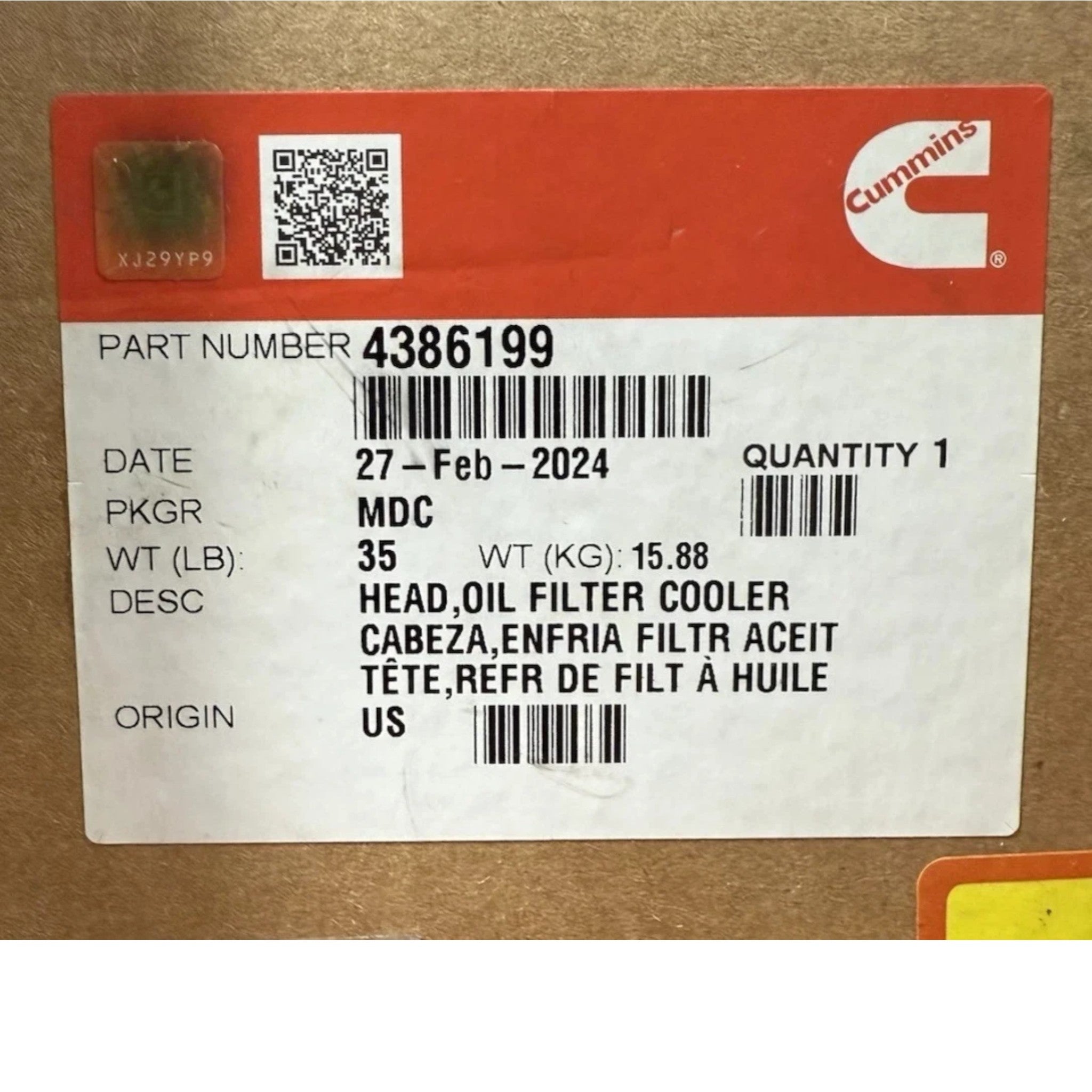 4386199 Genuine Cummins Oil Filter Cooler Head