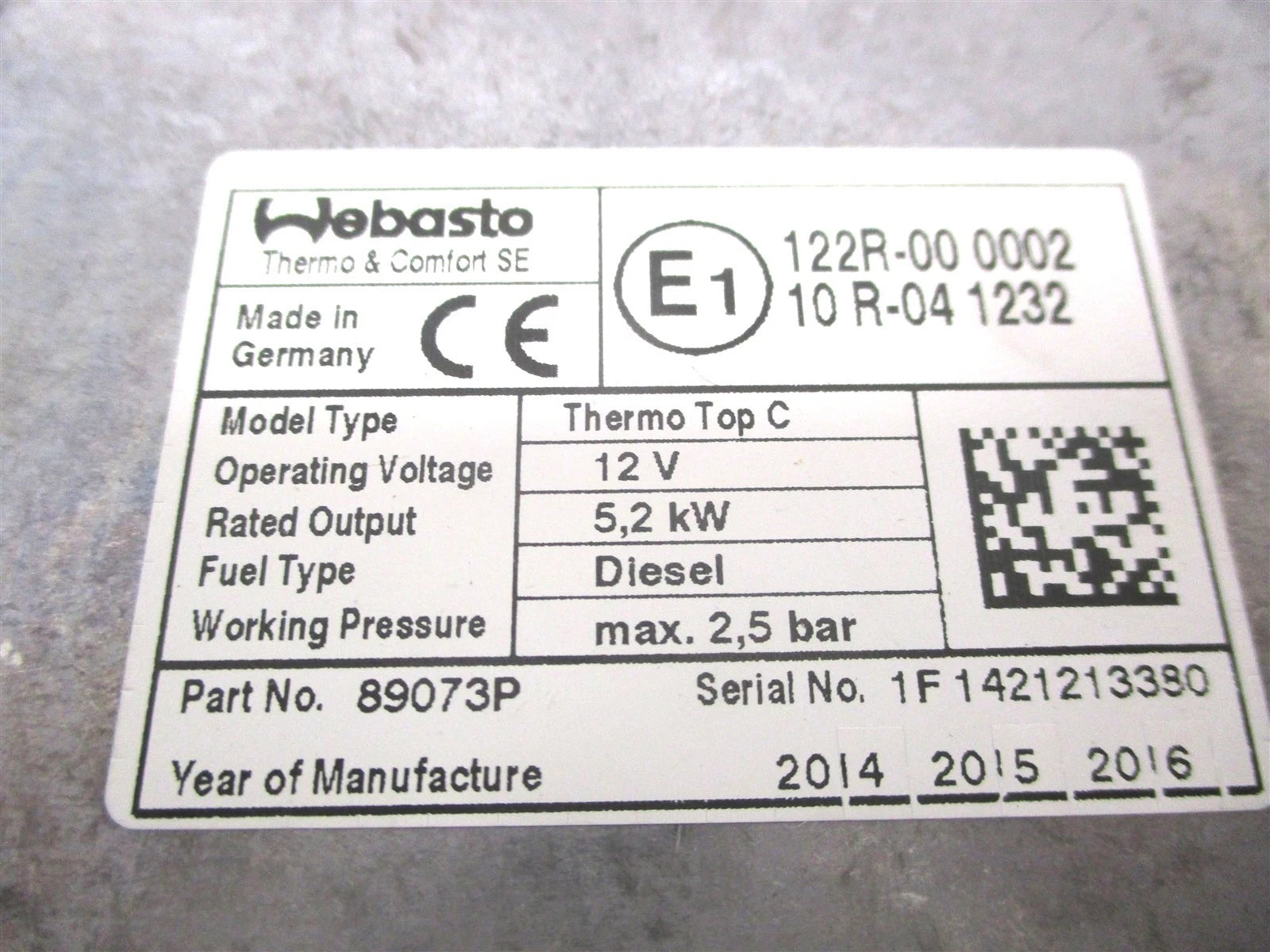 1311551A Webasto Diesel Air Heater 12V