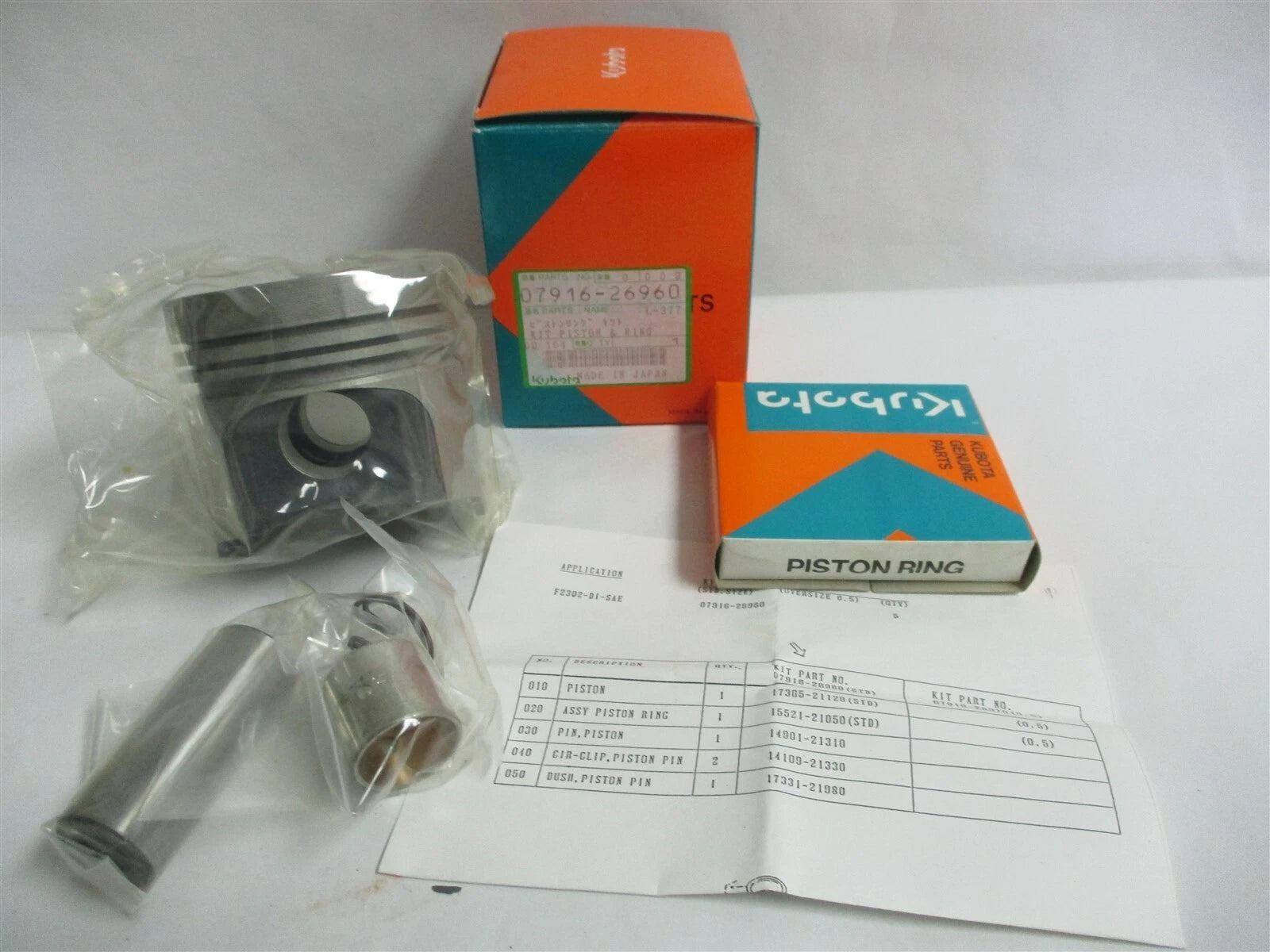 Genuine OEM Kubota Piston Kit 17365-21120
