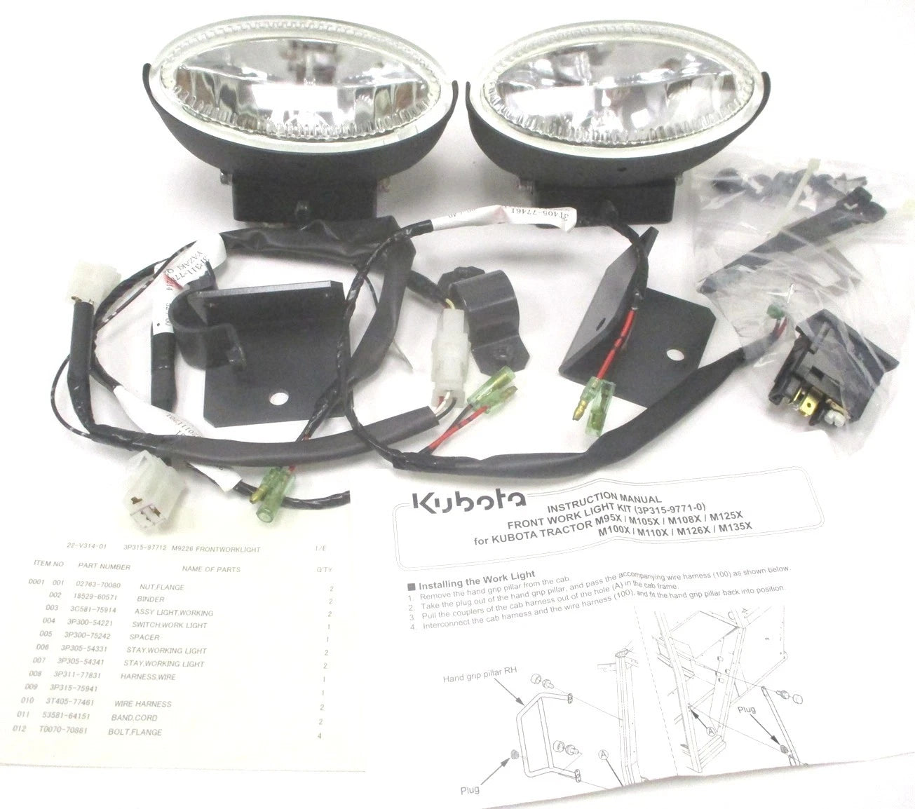 Genuine Kubota Front Work Light Kit M95X M105X M108X M125X M100X